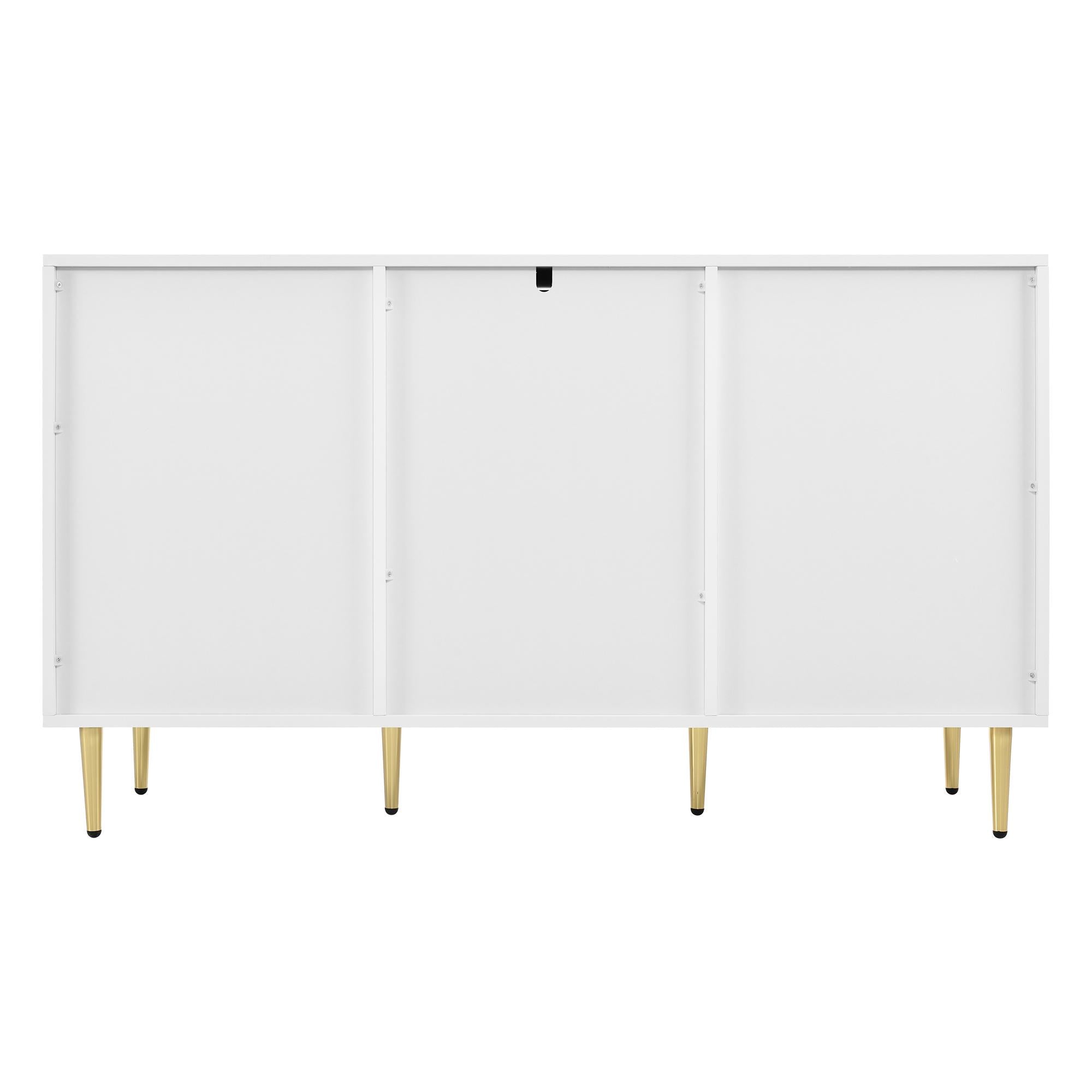 Modern Lacquered Chest of Drawers with Handles and Rounded Corners, Cabinet with 2 Layers, 6 Compartments, 127L x 45W x 75H cm, White
