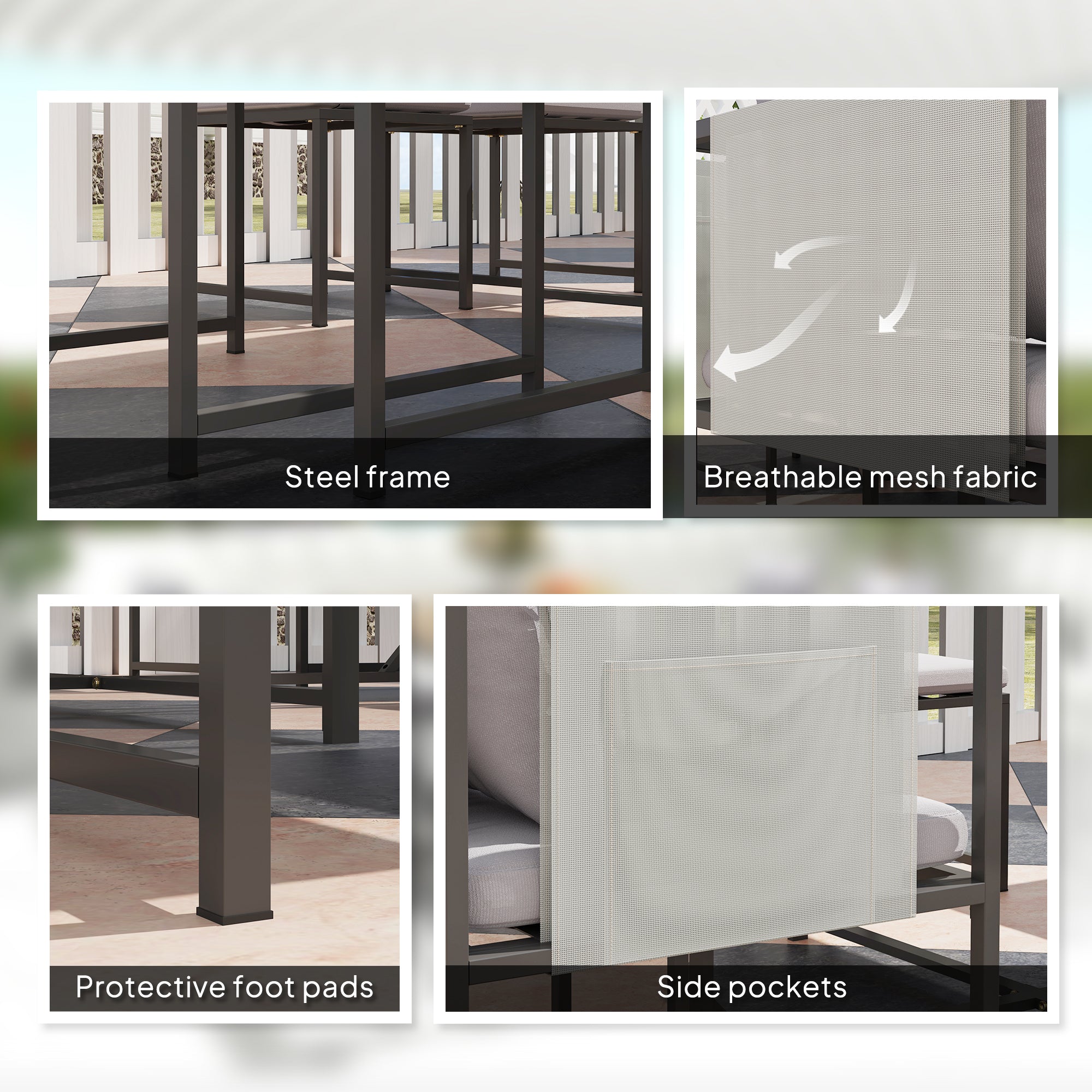 9 Piece Steel Frame Garden Dining Set with Cushions - Grey