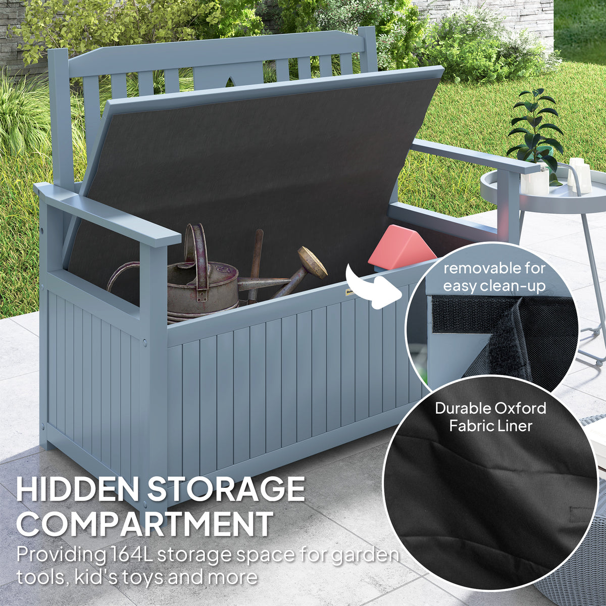 2 Seater Wooden Storage Bench with Hidden Compartment - Grey