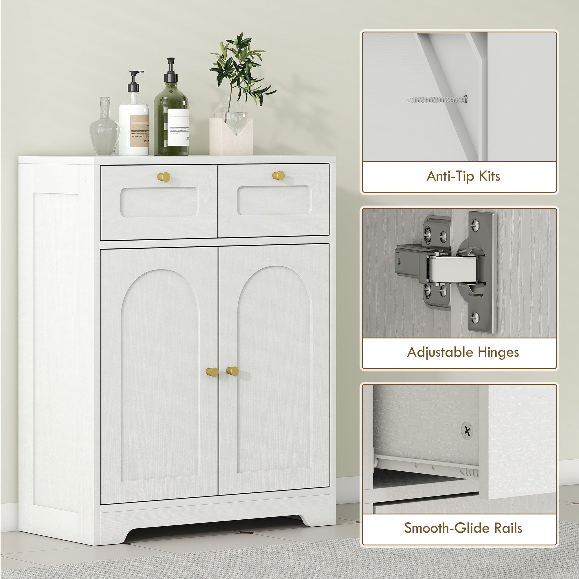 Bathroom Floor Cabinet with 2 Drawers - White
