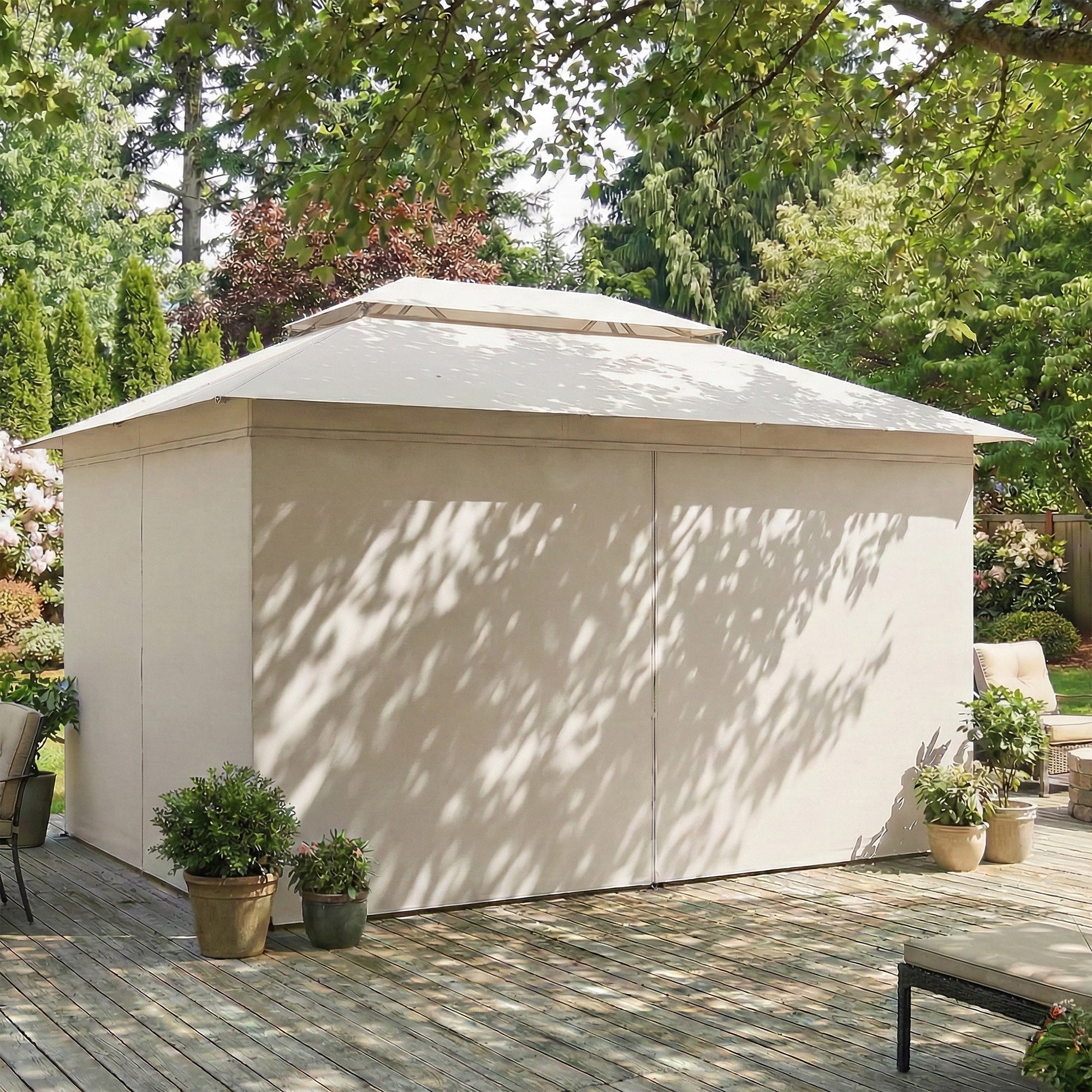 3 x 4 m Outdoor Garden Gazebo with Netting and Curtains, UPF50+ Patio Gazebo Permanent Pavilion Canopy, Beige
