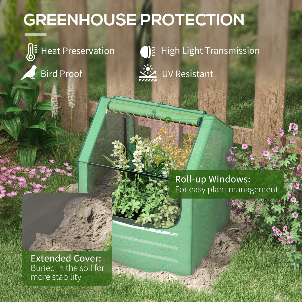 61 x 61cm Garden Planter Bed, with Cover - Green and Silver