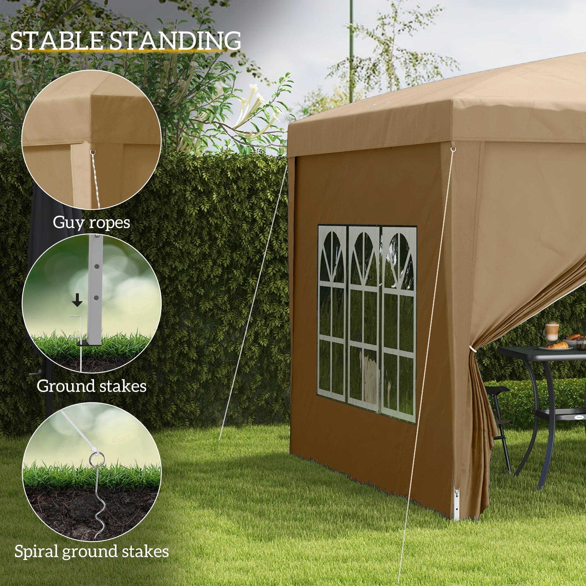 3 by 3 Metre Pop Up Gazebo with Removable Walls - Khaki