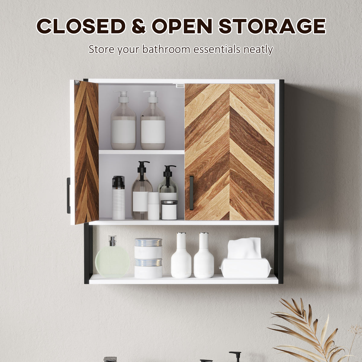 Wall Mounted Bathroom Medicine Cabinet with 2 Doors and Adjustable Shelf - Walnut