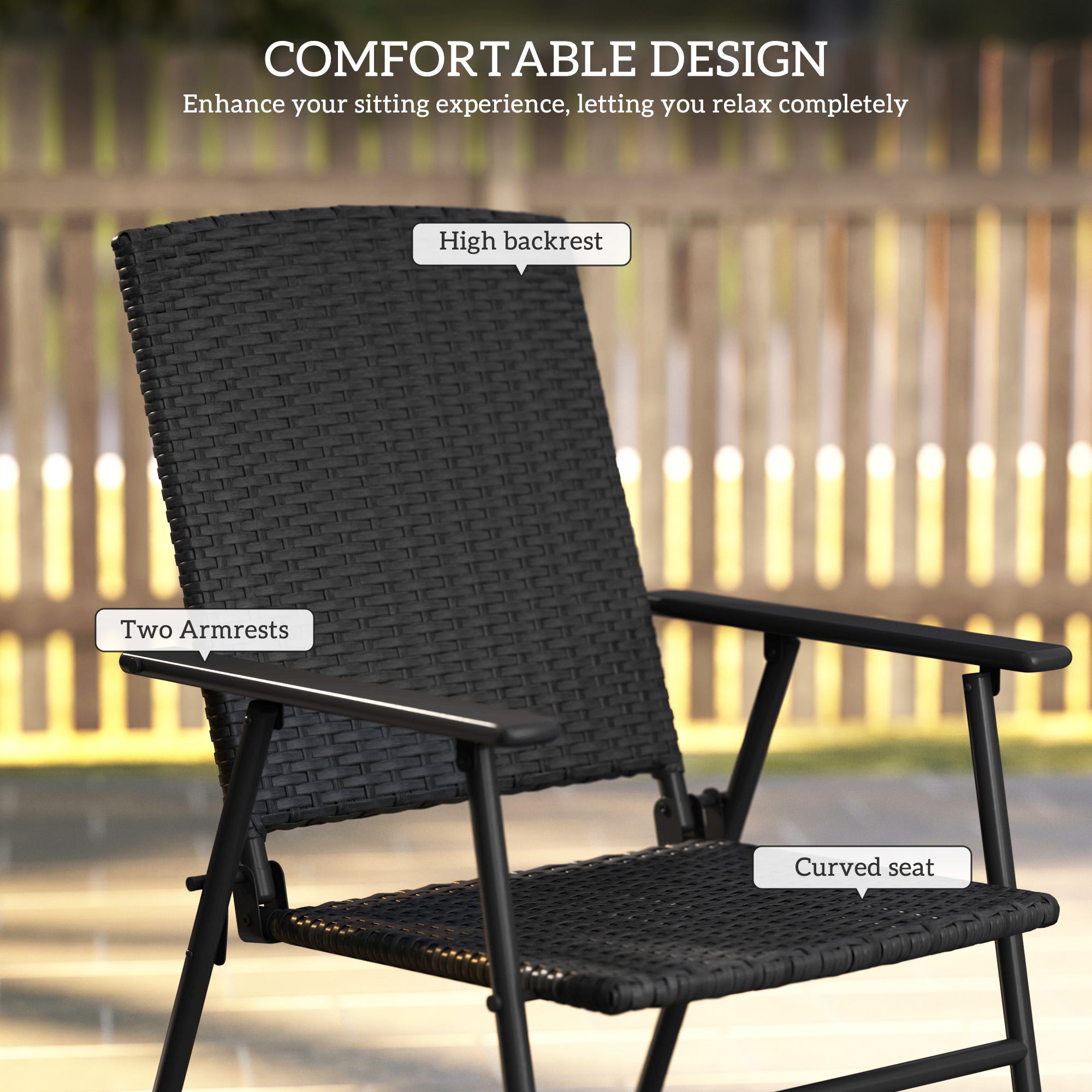 Set of Four Folding Rattan Seat Chairs - Black