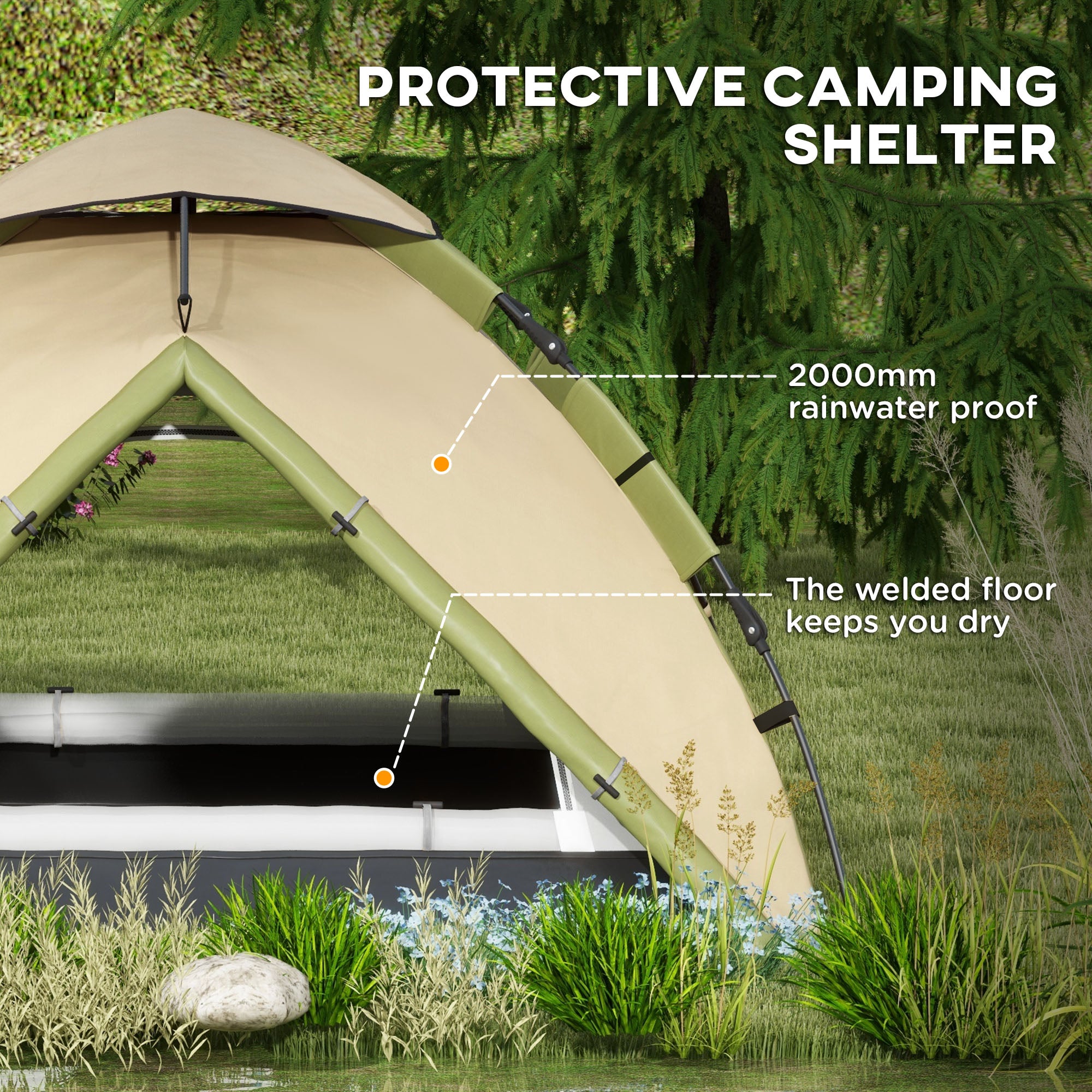 Two-Man One Room Camping Tent, with Accessories - Dark Green