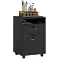 60cm Mobile Filing Cabinet with Drawer, Open Shelf, Locks & Wheels - Black