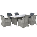 6 Seater PE Rattan Dining Set with Cushions and Glass Table - Grey