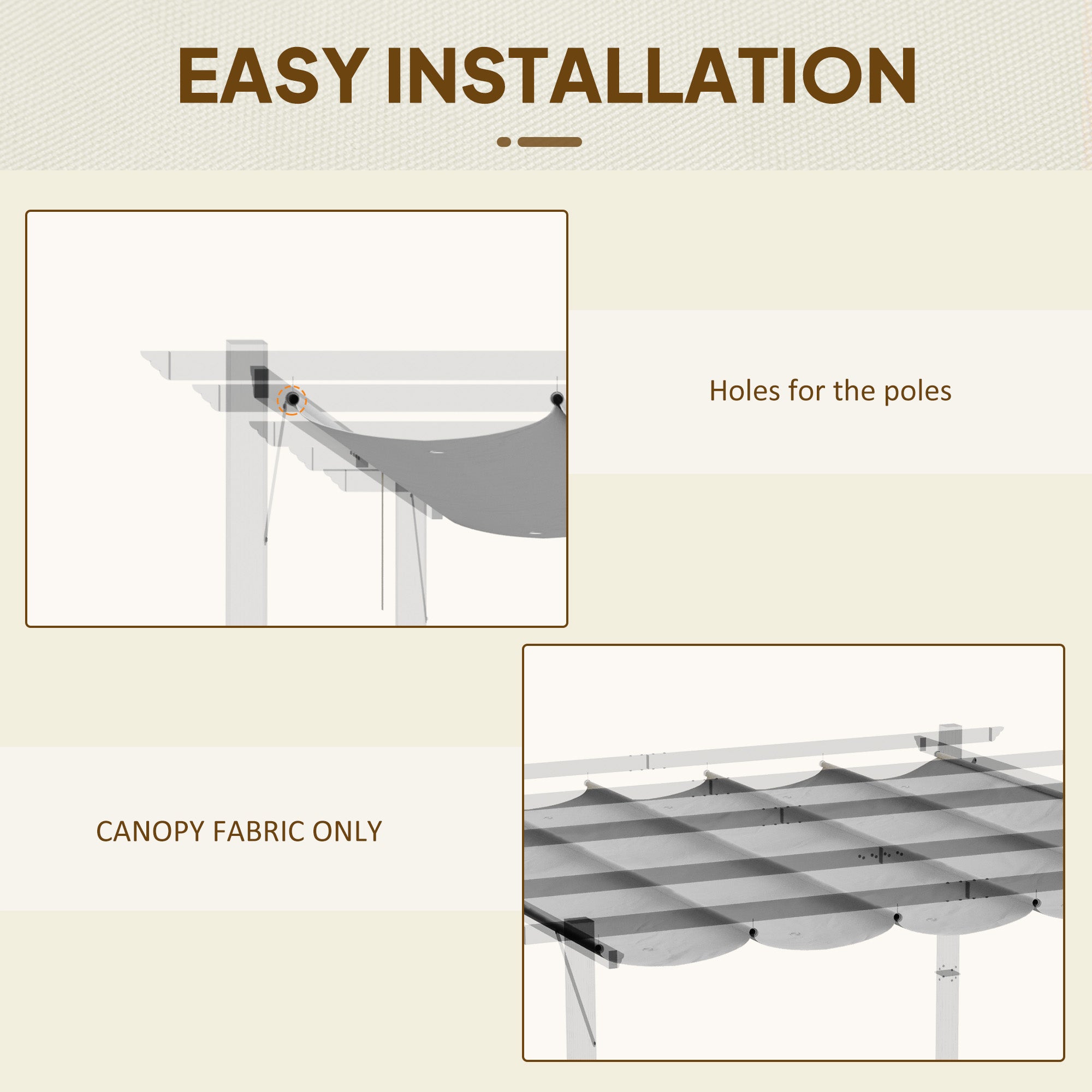 Retractable Pergola Shade Cover Replacement Canopy Fabric 3x3 Metres Light Grey
