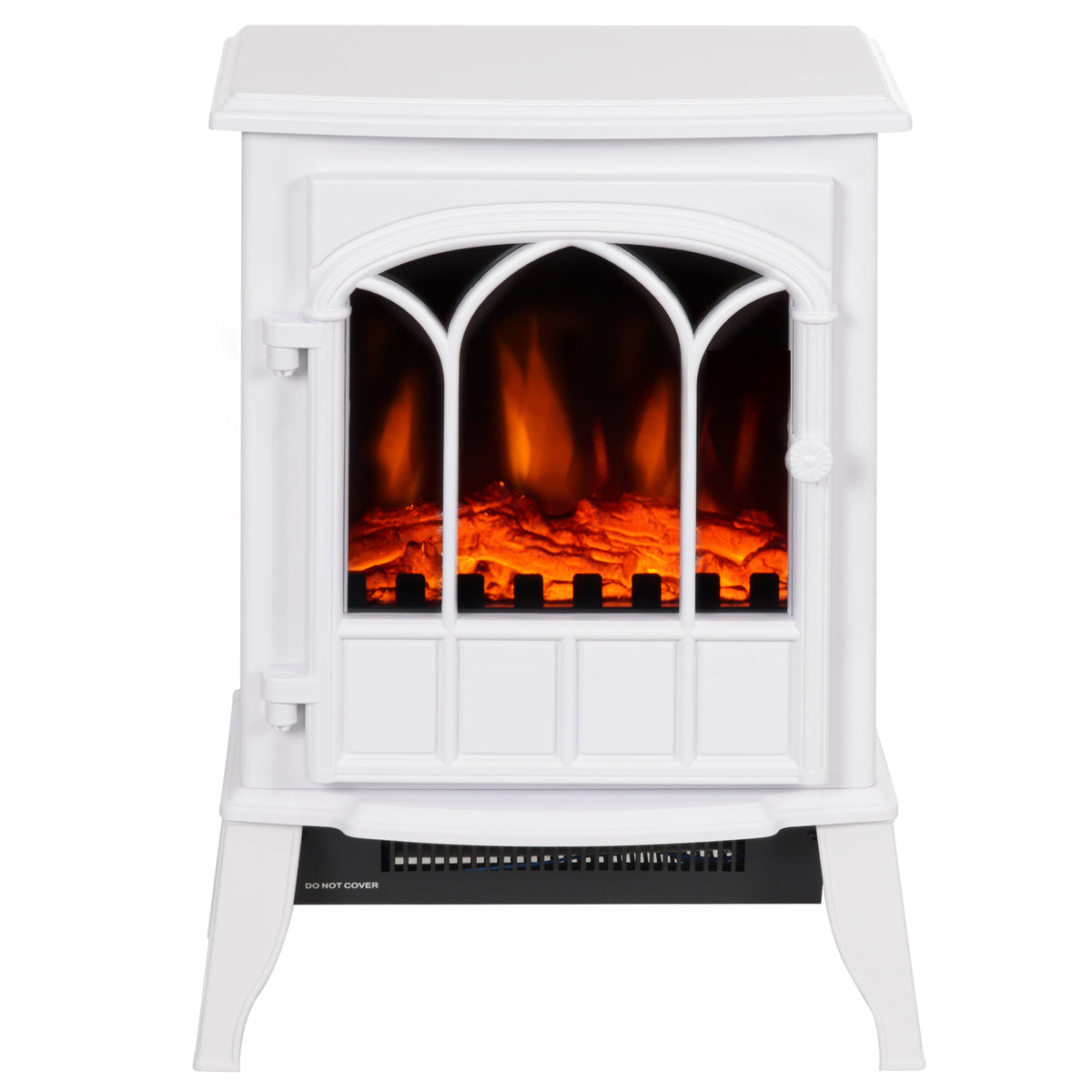 Freestanding Electric Stove Heater with LED Flame Effect, Overheating Safety, 1000W/2000W - White