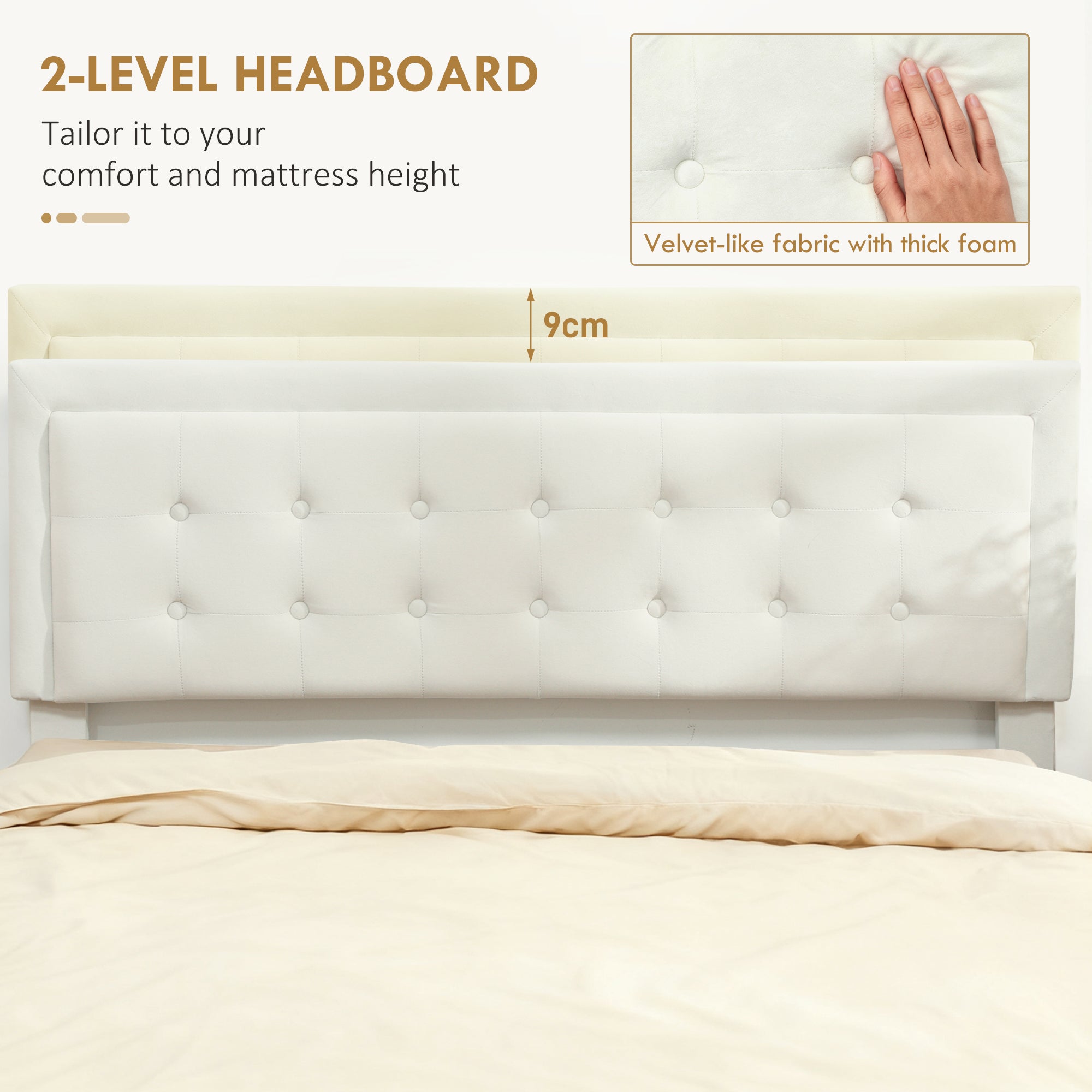 Double Ottoman Bed Frame, with Front Drawer - Cream