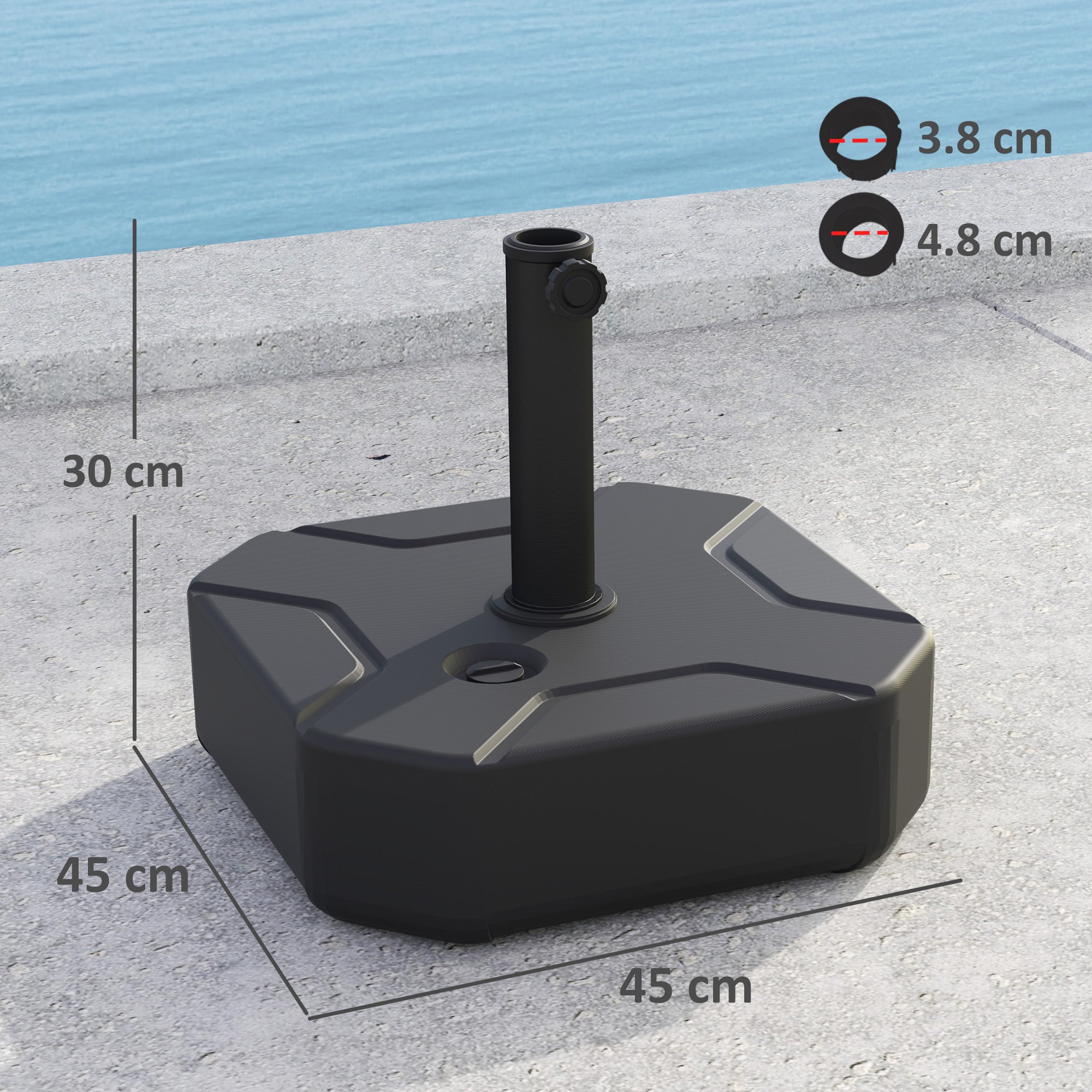 Square Garden Parasol Base, Garden Umbrella Stand Heavy Duty Parasol Base, Filled Up to 25kg with Stand or 20kg with Water for for 38, 48 mm Poles, Black
