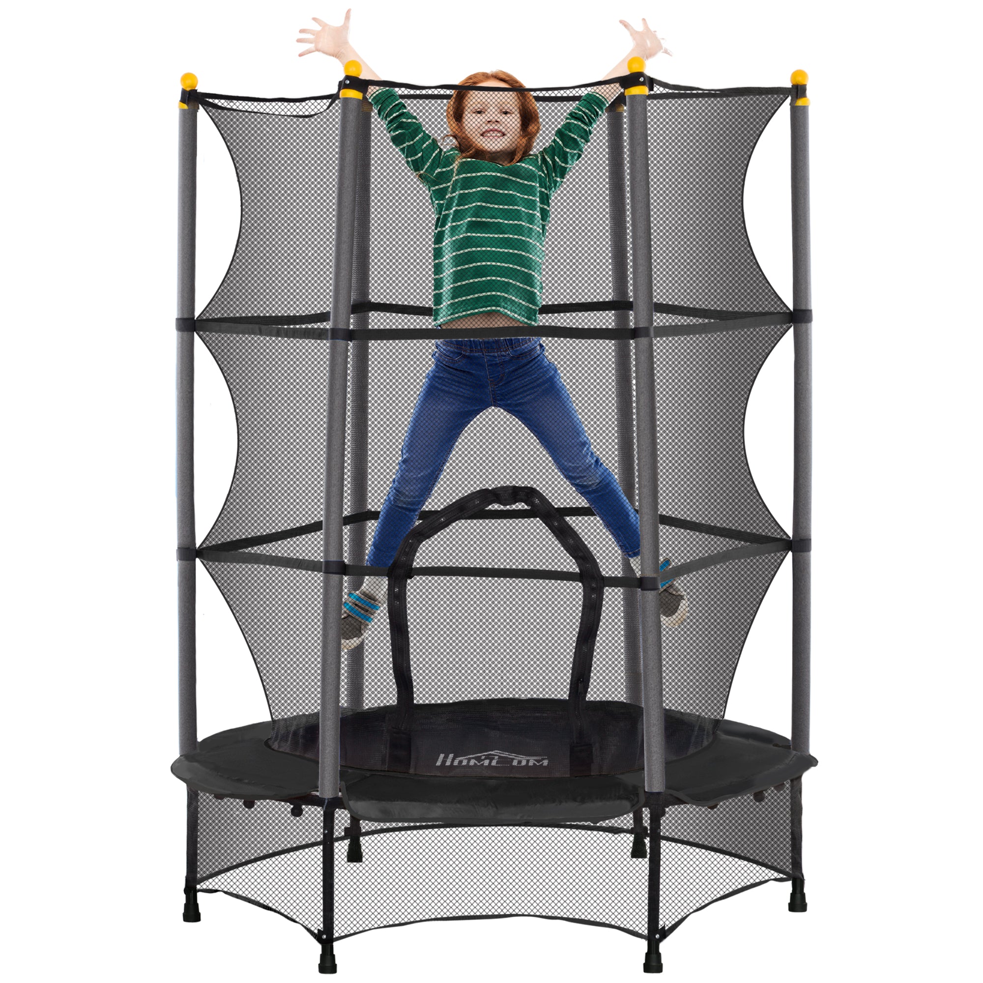 4.6FT/55" Kids Trampoline with Safety Enclosure, Outdoor Indoor Use, for Ages 3-10 Years, Black