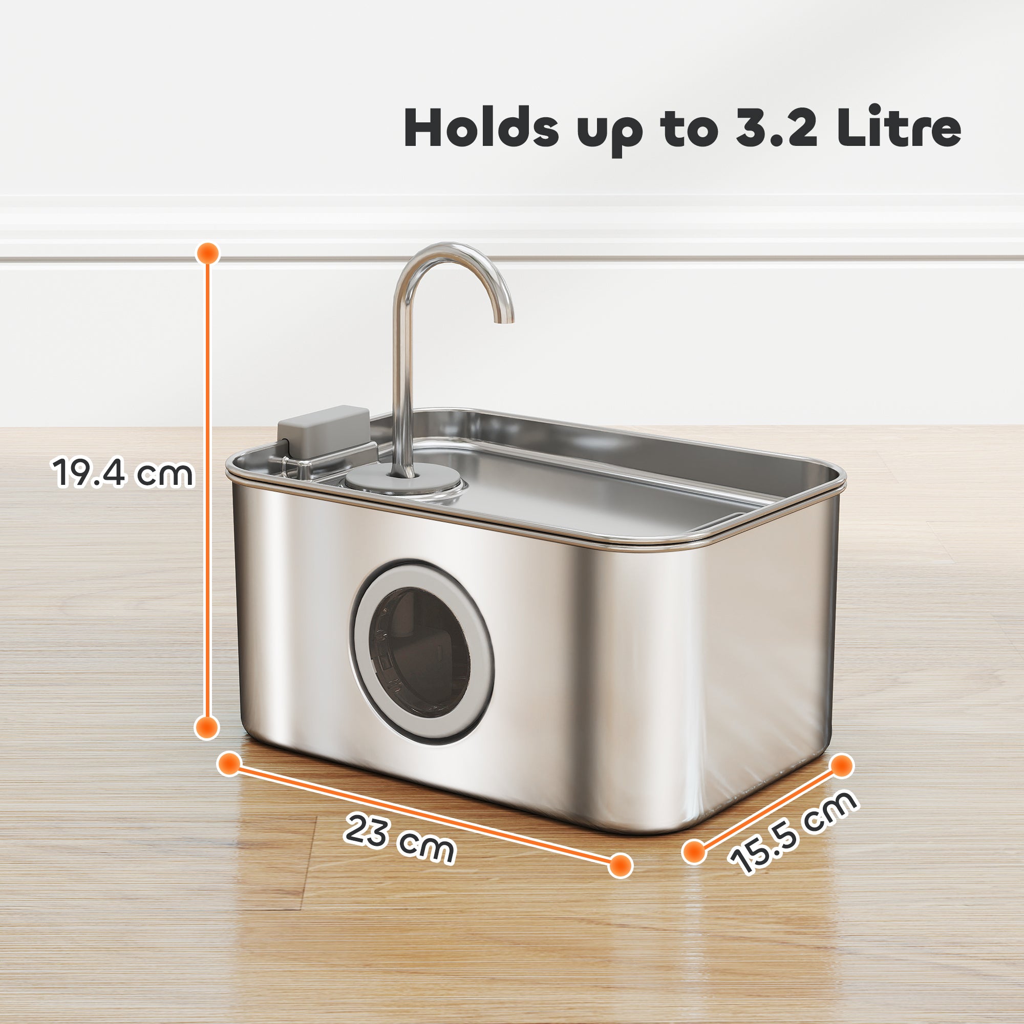 3.2L Cat Water Fountain for Drinking, Cat Fountain Stainless Steel with Visible Water-Level Window, Ultra-Silent Pump