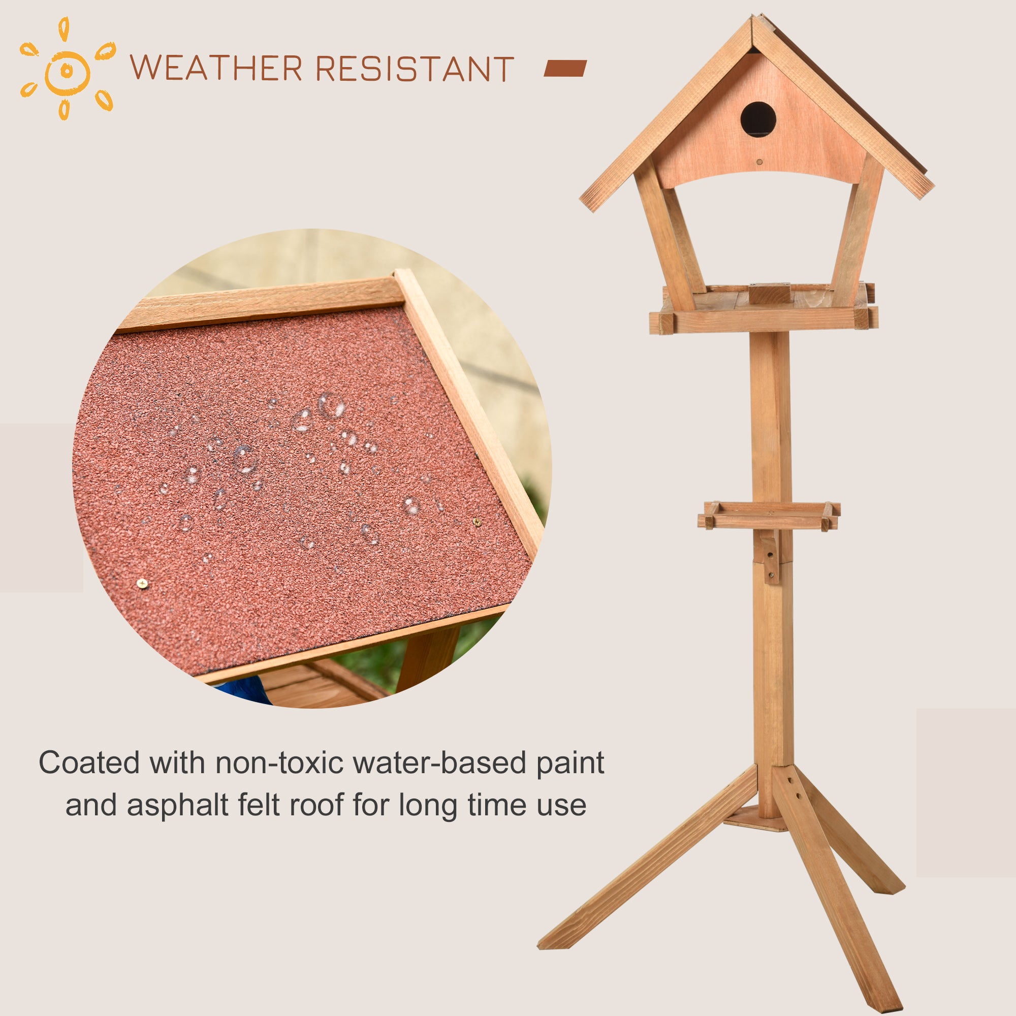 Wooden Bird Table Freestanding Feeding Station for Garden Outside ,139H cm, Natural