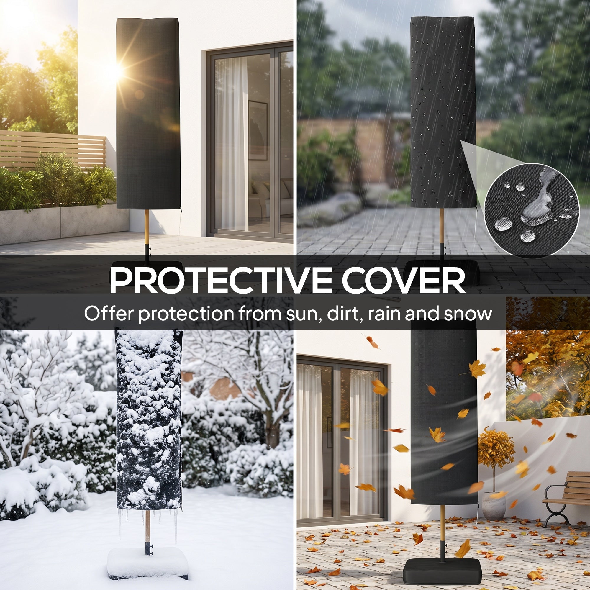 Double Sided Garden Parasol with Base Included & 48 Solar LED Lights Patio Umbrella Crank Handle 4.6m Dark Blue
