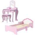 ZONEKIZ Wooden Kids Bedroom Furniture Set with Bed, Dressing Table & Stool - Pink