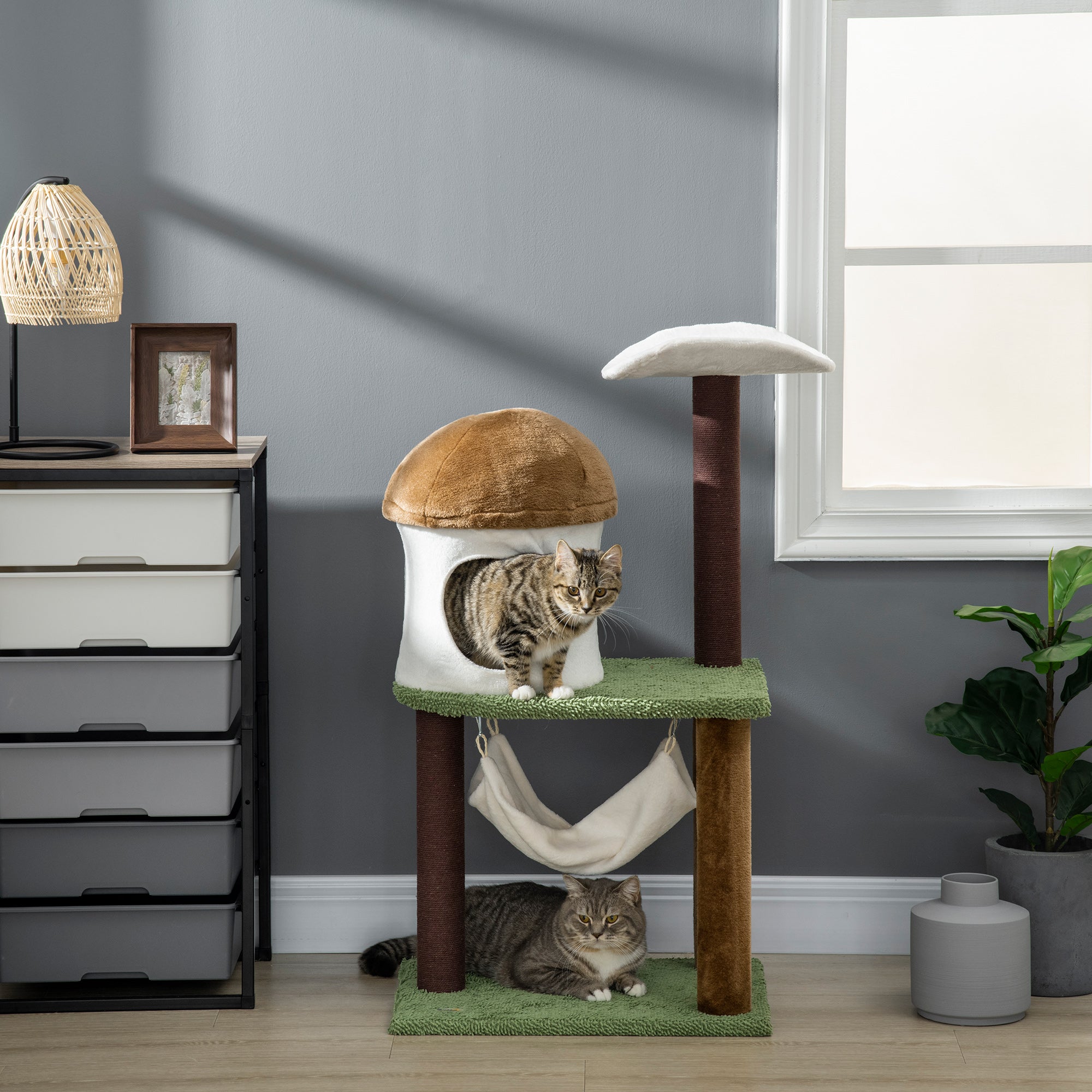 100cm Cat Tree, Kitty Activity Center with Mushroom-shaped Condo, Cat Tower with Sisal Scratching Post, Hammock, Green