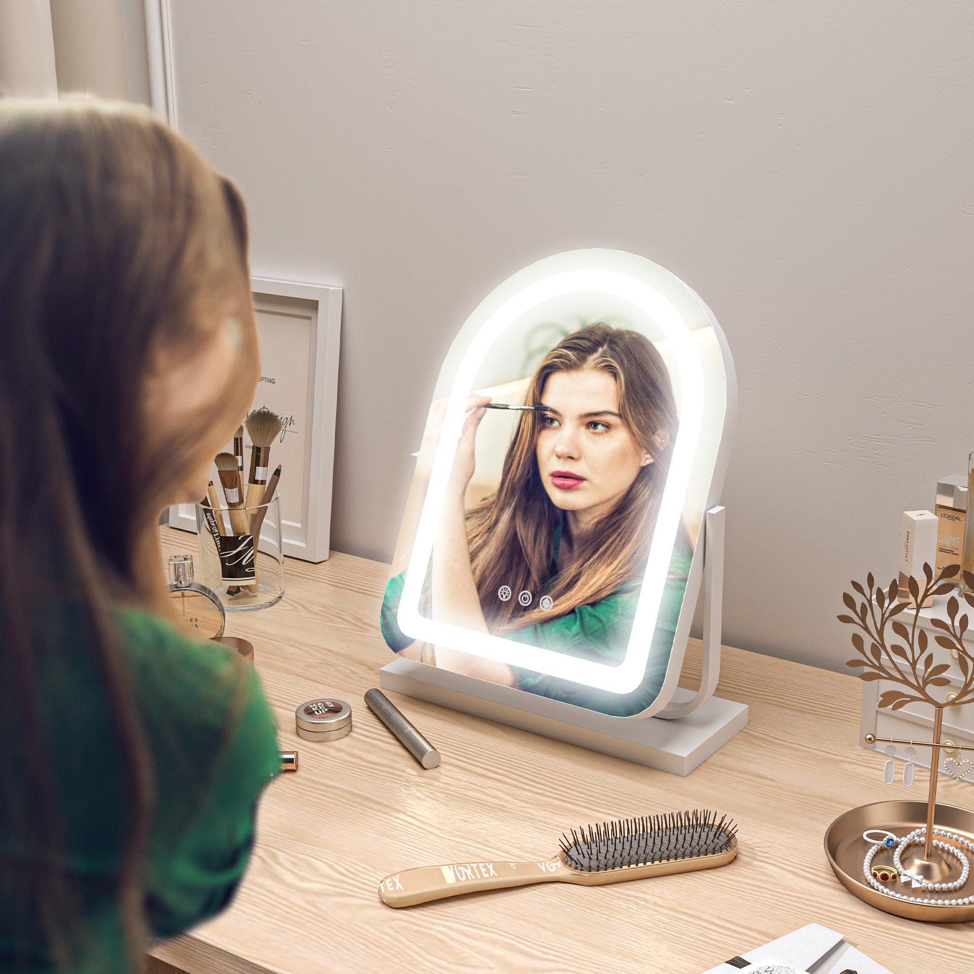 33 x 44.5cm LED Vanity Mirror with Adjustable Lighting - White