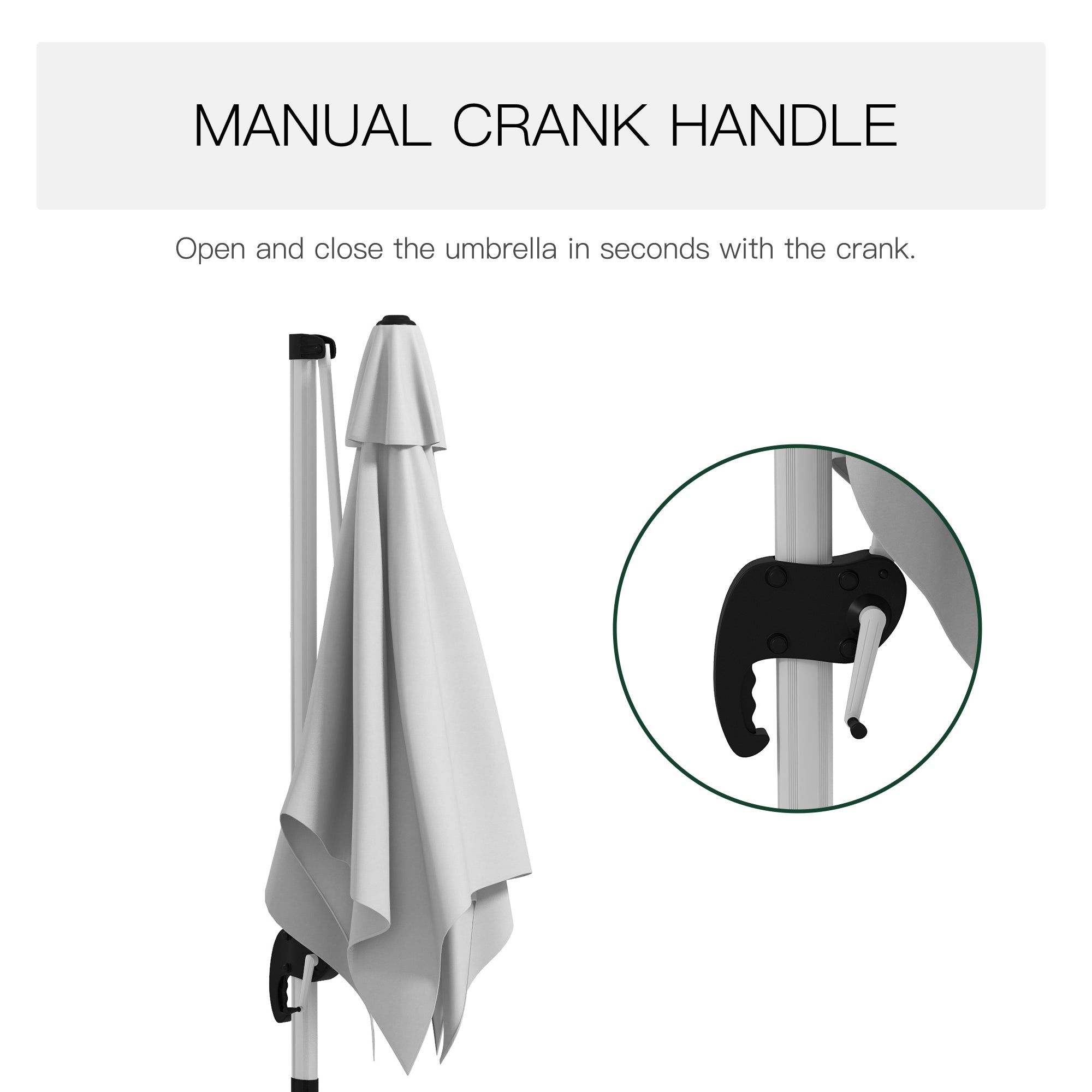 Square Cantilever Garden Parasol, with Five-Position Canopy - White