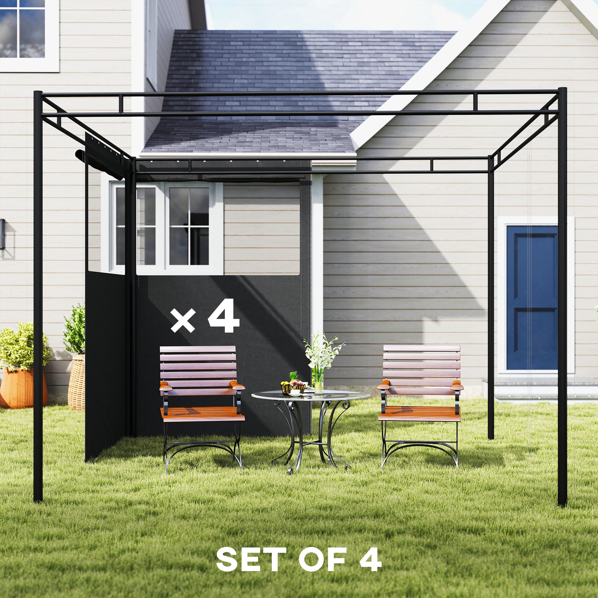 4 Pack Replacement Gazebo Curtains Privacy Panel for Most 3 x 3 m Gazebo, Outdoor Shelter Sidewalls, Dark Grey