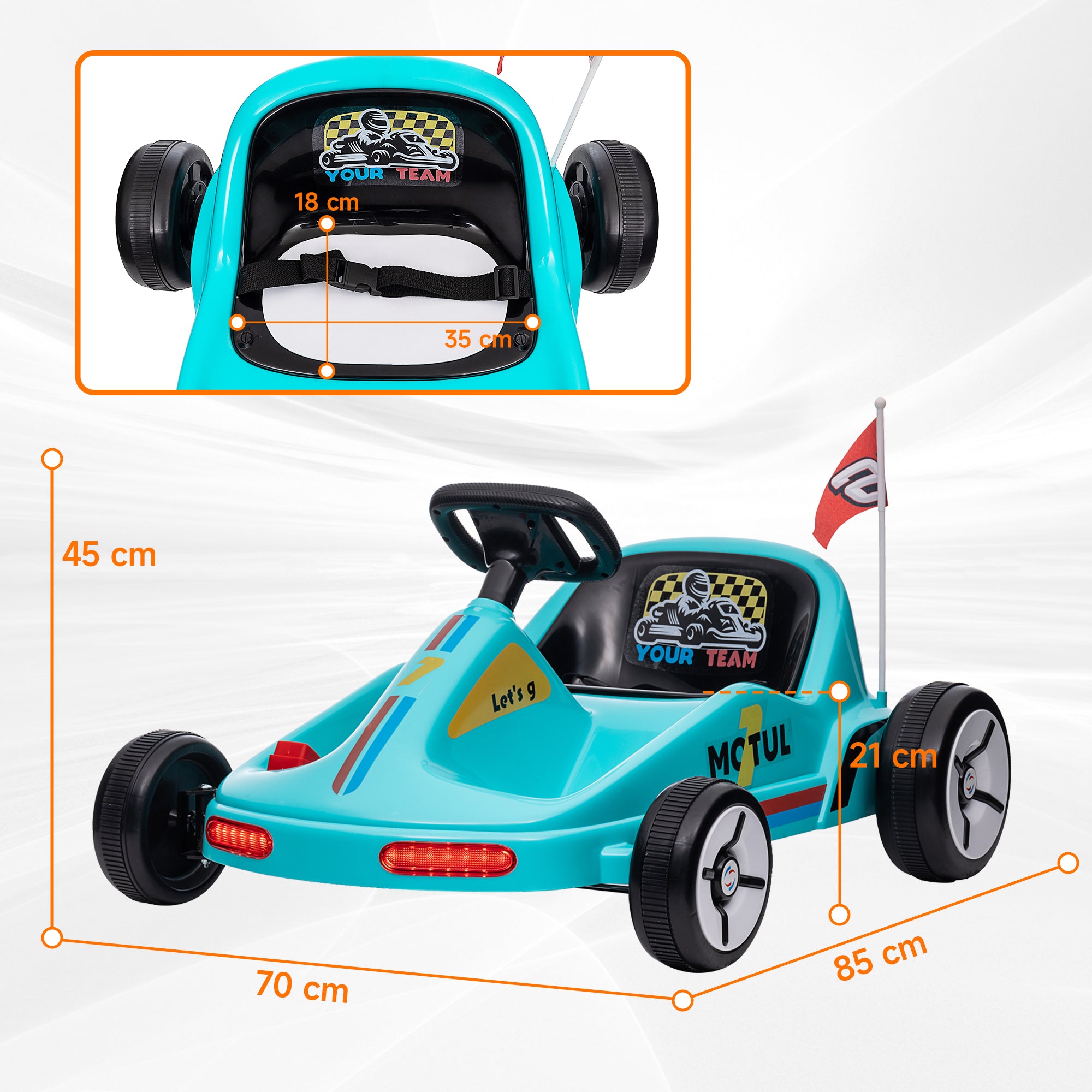 6V Electric Go Kart for Kids with Music, Light, Horn, for 3-5 Years, Blue