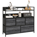 Rustic Chest of Five Fabric Drawers with Shelves - Black