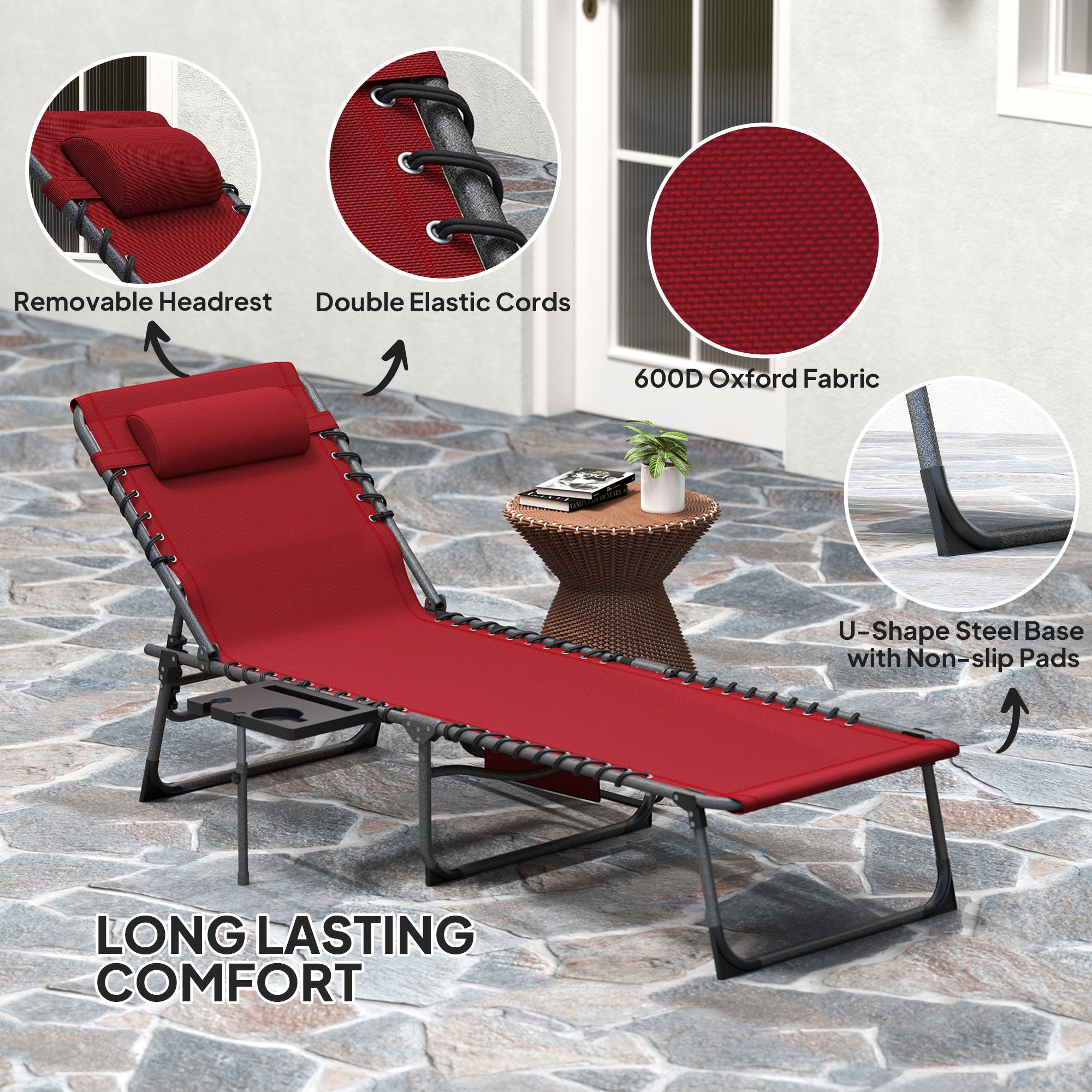 Five-Position Reclining Sun Lounger - Red
