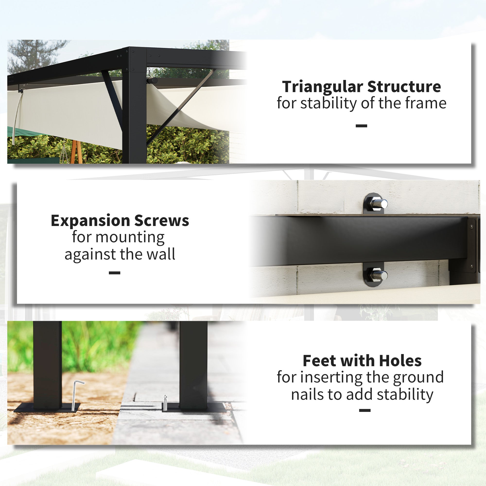 4 x 3 Metre Retractable Pergola Canopy - Cream White Metal Frame