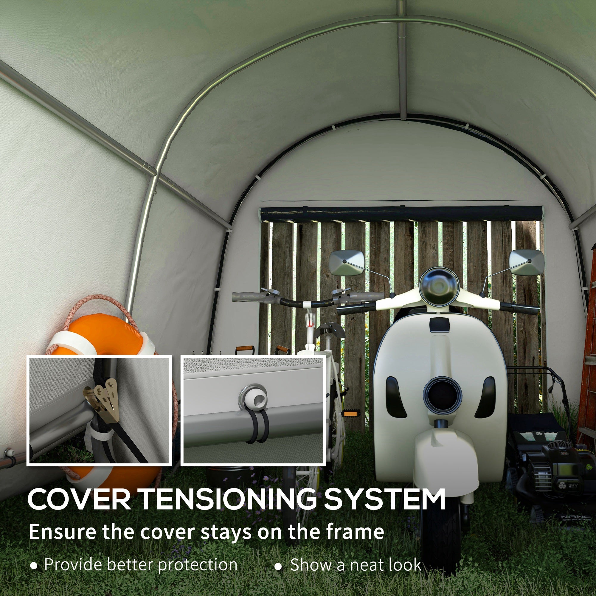3 x 3(m) Garden Storage Tent, Heavy Duty Outdoor Shed with 2 Doors, Waterproof Portable Shed Storage Shelter with Galvanised Steel Frame for Bike, Motorcycle, Garden Tools, Grey