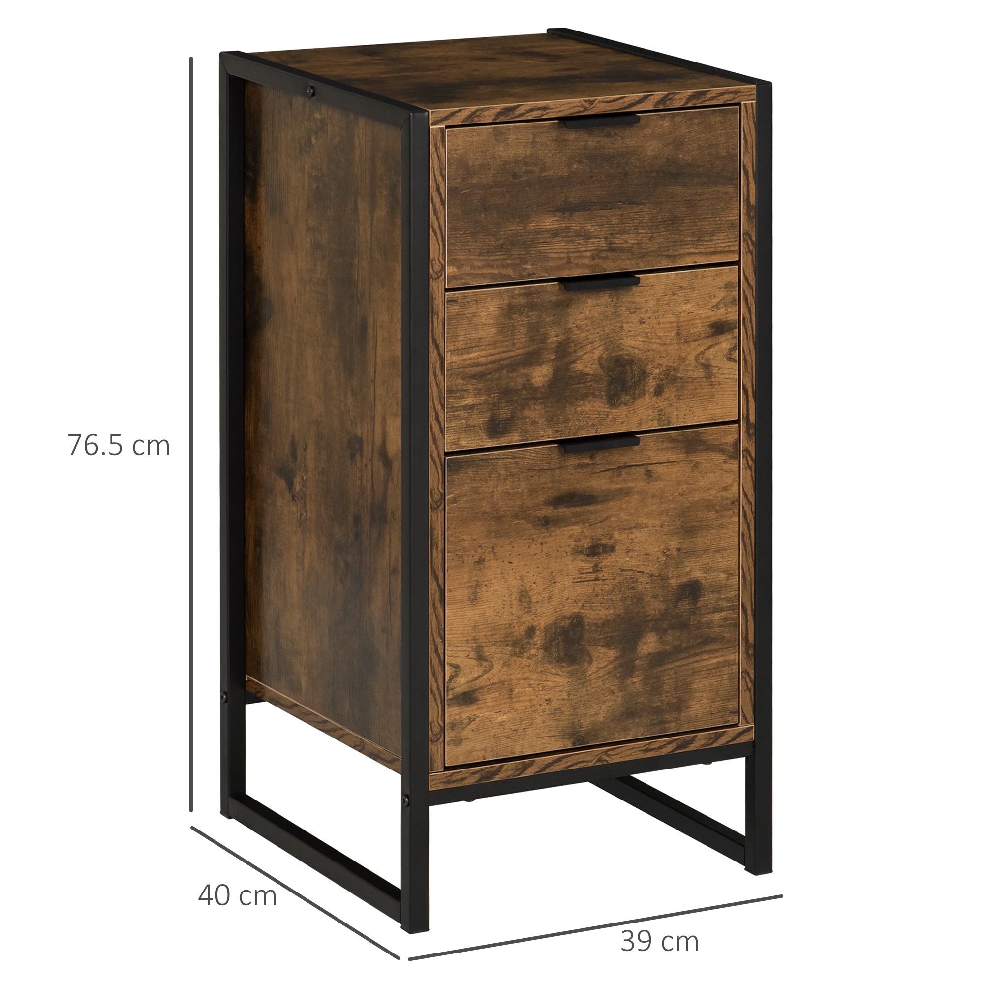 Bedroom Chest of Drawers Set of 2, Industrial 3-Drawer Dresser, Storage Drawers Unit with Metal Frame for Living Room, Rustic Brown