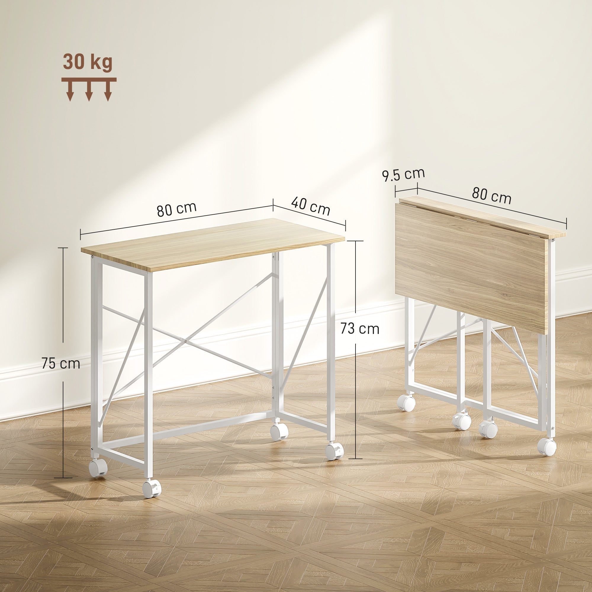 80 cm Folding Desk on Wheels - Natural Tone