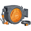 Retractable Hose Reel Wall Mounted, 30+2m Garden Hose Pipe Reel with Lock, Auto Rewind, 7 in 1 Spray Nozzle, Includes Wall Fixings, 180° Swivel, Outdoor Watering, 59 x 23 x 42 cm, Orange