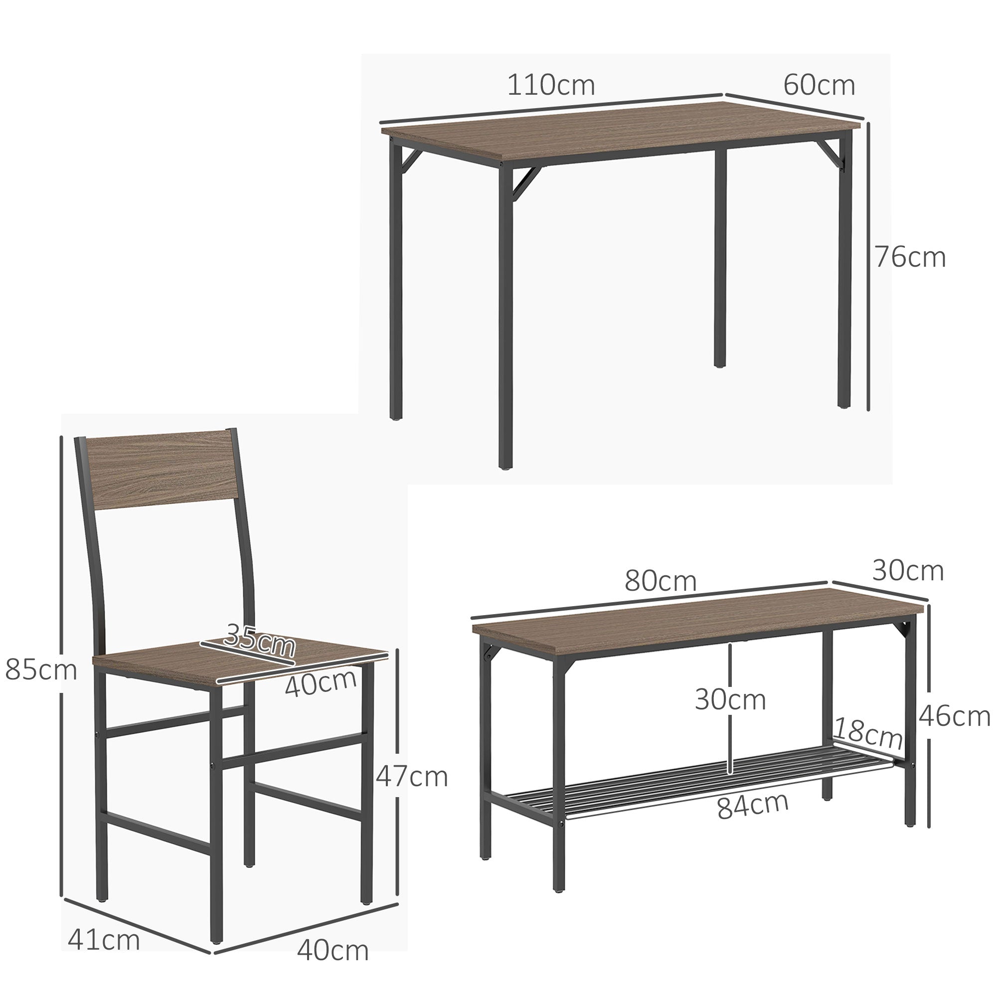 Four-Piece Dining Set, With Table, Chairs and Bench