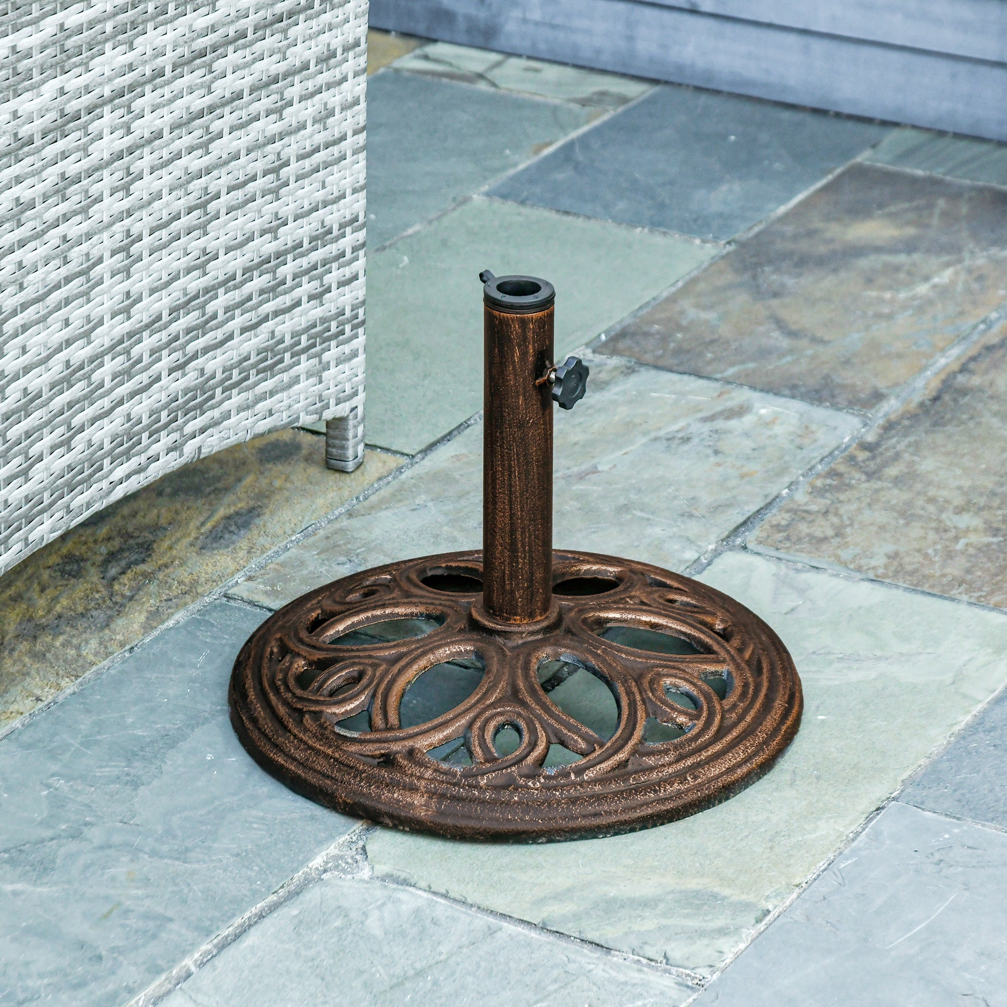 11.5 kg Cast Metal Round Patio Umbrella Base Stand, Umbrella Holder for Outdoor, Patio, Garden, Bronze Tone