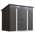 7 x 4ft Outdoor Storage Shed with Foundation Kit, Lean to Metal Garden Shed for Log, Rubbish Bin, Tool, Bike, Black