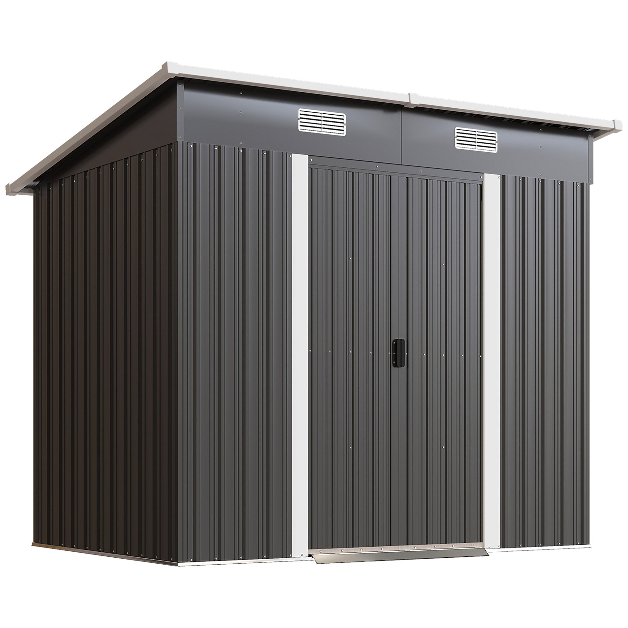7 x 4ft Outdoor Storage Shed with Foundation Kit, Lean to Metal Garden Shed for Log, Rubbish Bin, Tool, Bike, Black