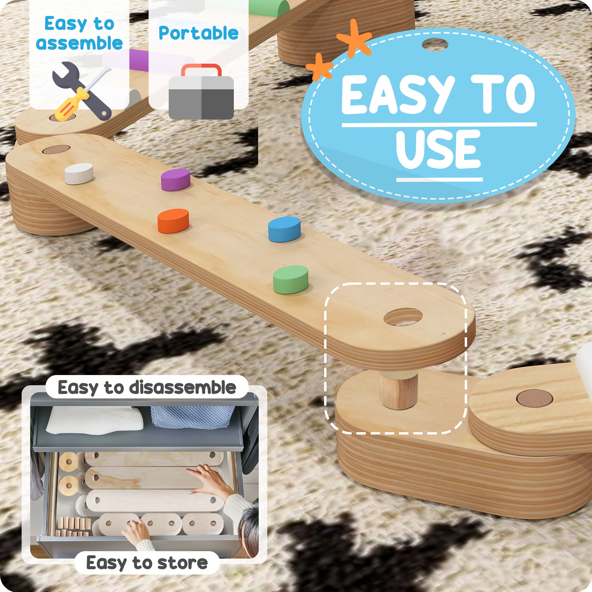 Wooden Balance Beam for Kids, Balance, Coordination, Agility