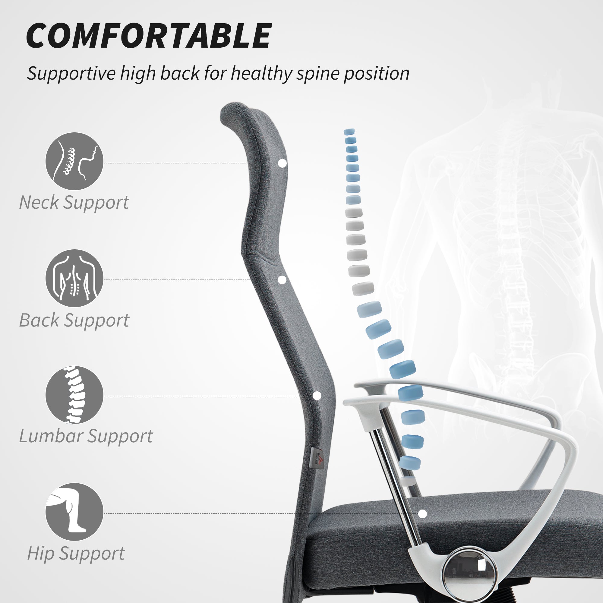 Fabric High Back Office Chair - Grey