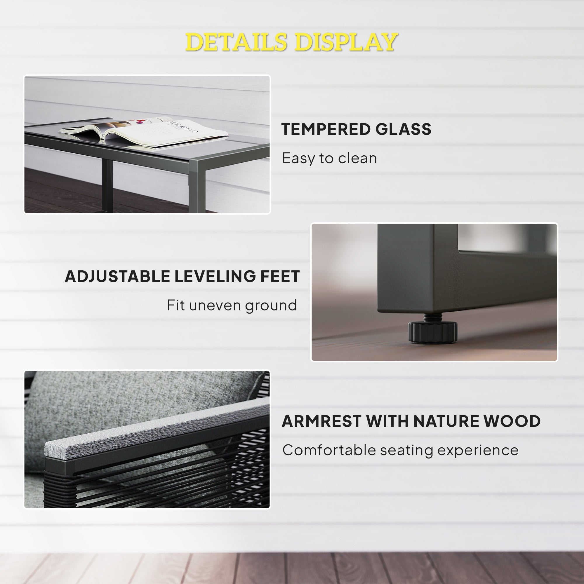 4 Piece PE Rattan Garden Furniture Set with Metal Frame - Charcoal Grey