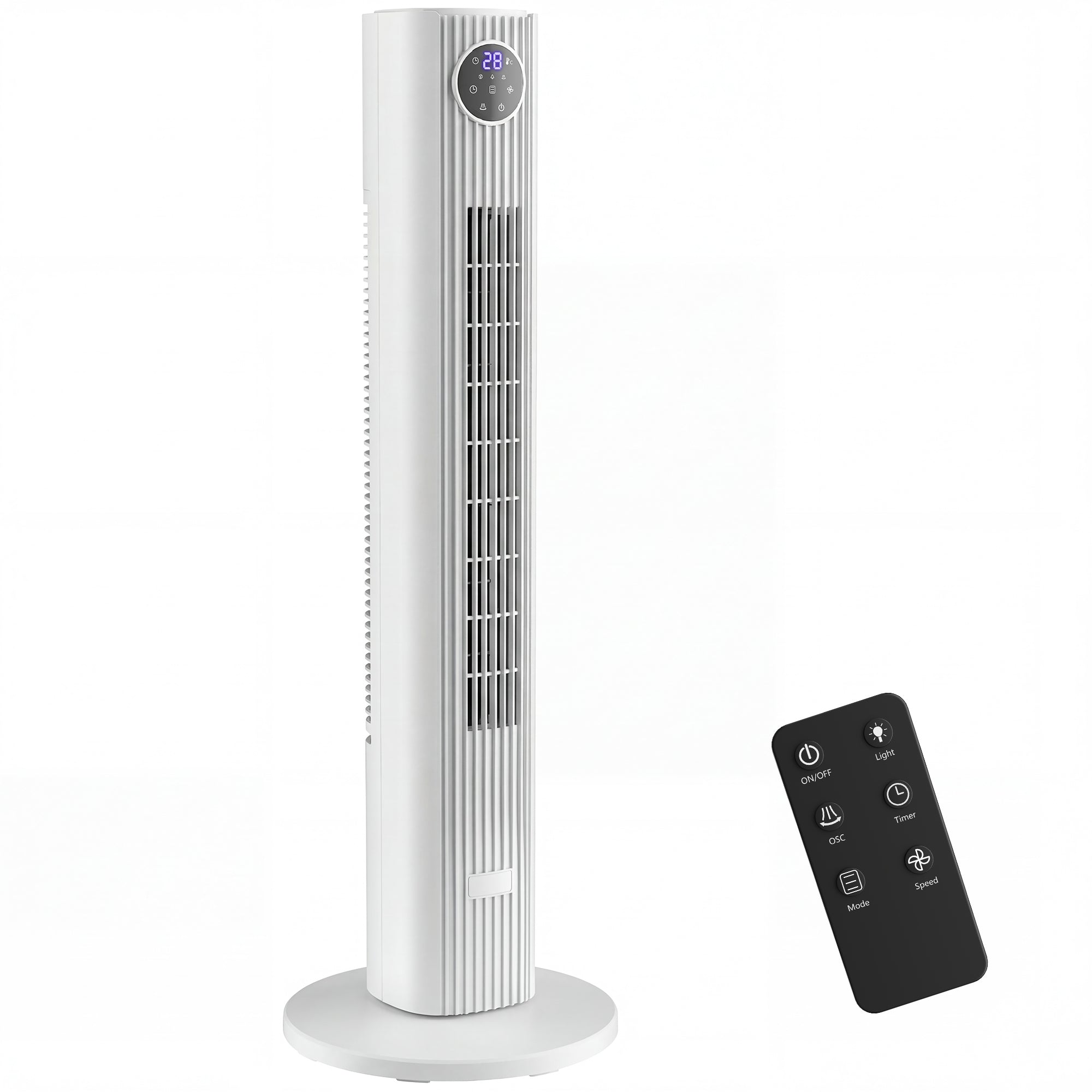 28dB Tower Fan for Bedroom, 36 inch, 8 m/s Velocity Standing Cooling Fan with 80° Oscillating, BLDC Motor, 12 Speeds, LED Display, 4 Modes, 12H Timer, Remote Control, White