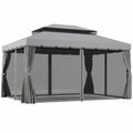 3 x 4m Aluminium Garden Gazebo with Nets and Curtains - Light Grey