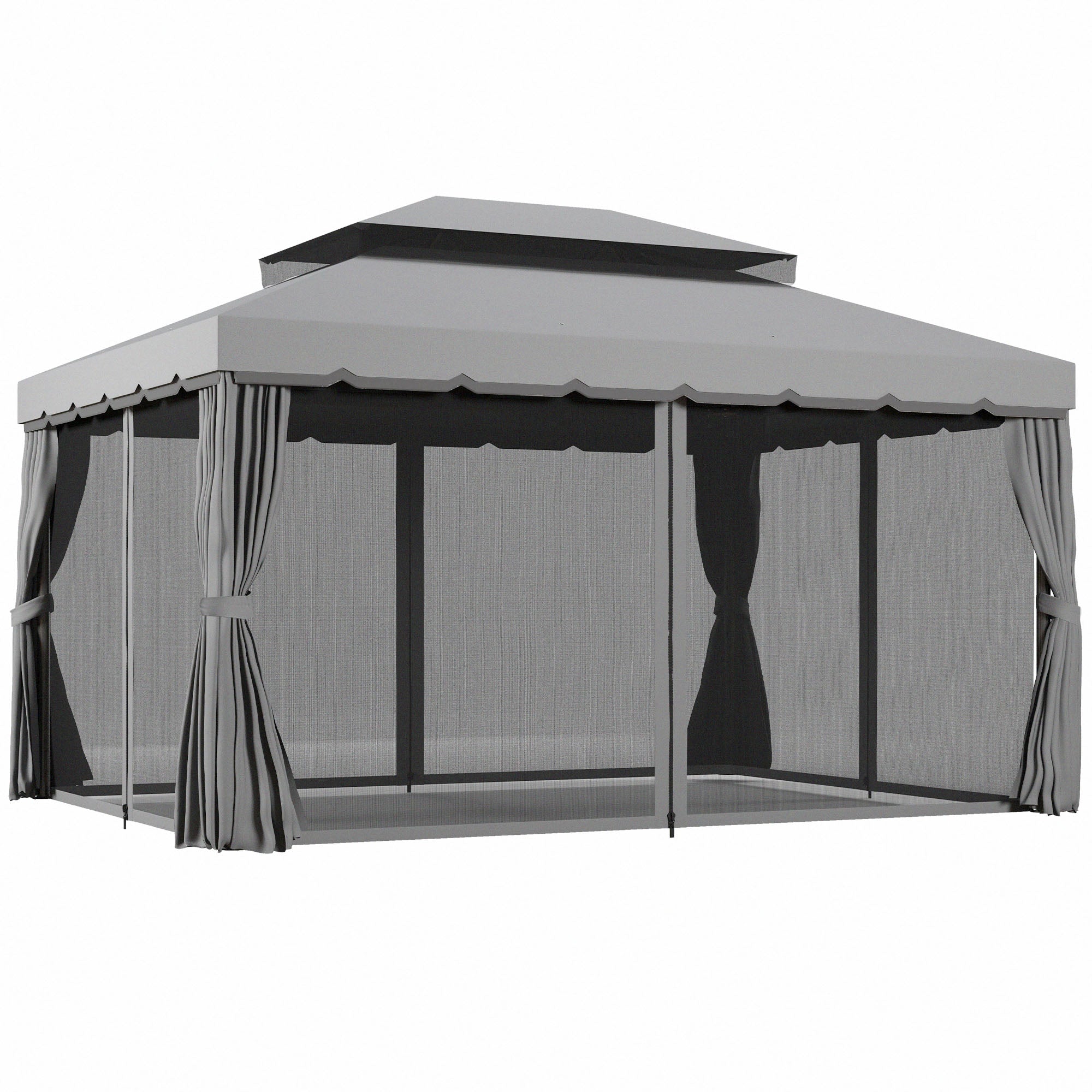 3 x 4m Aluminium Garden Gazebo, Marquee Canopy Shelter Pavilion Party Tent with Nets and Curtains for Garden and Deck, Light Grey