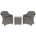 3 Piece Super Padded Rattan Patio Set with Armchairs & Coffee Table - Light Grey
