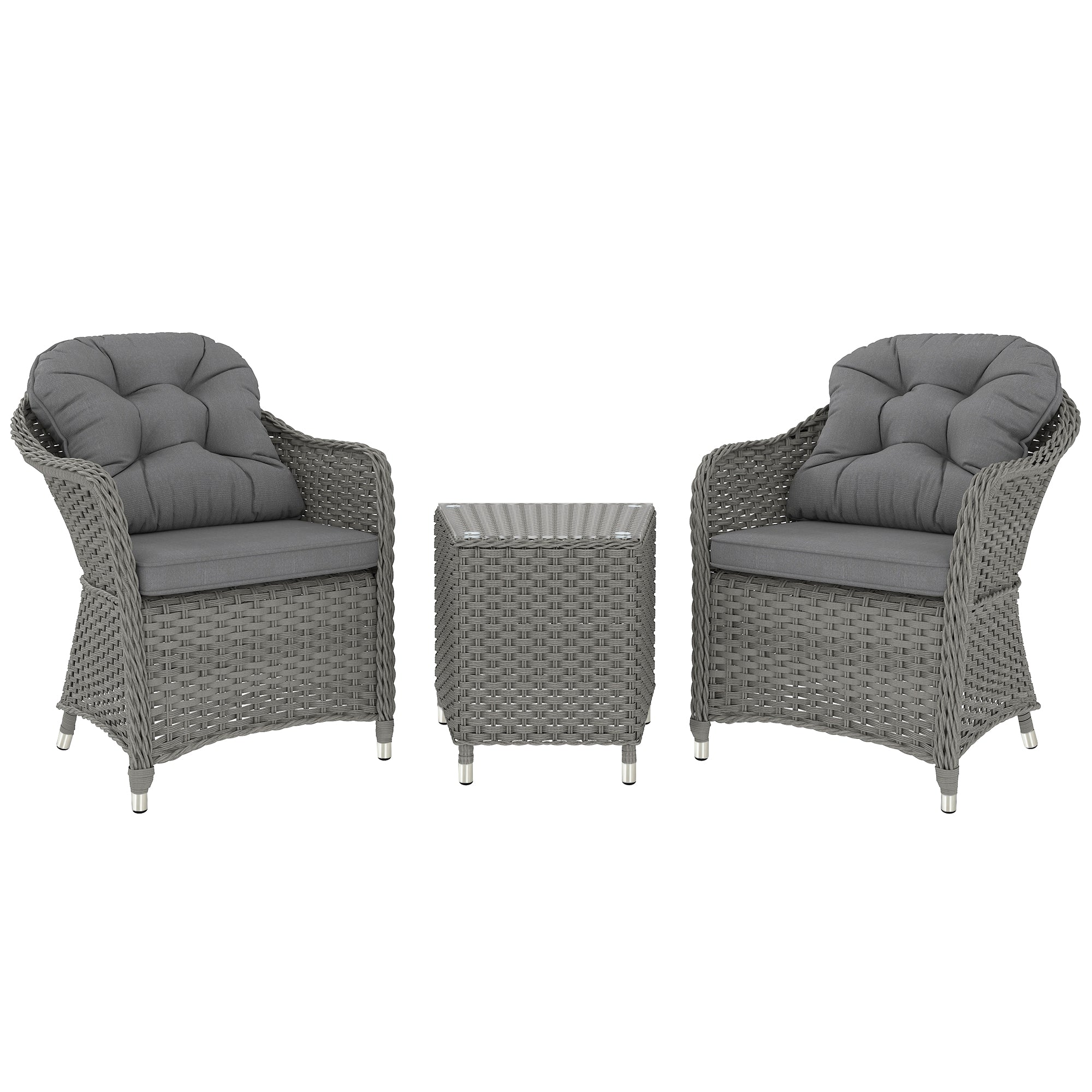 3 Piece Super Padded Rattan Patio Set with Armchairs & Coffee Table - Light Grey