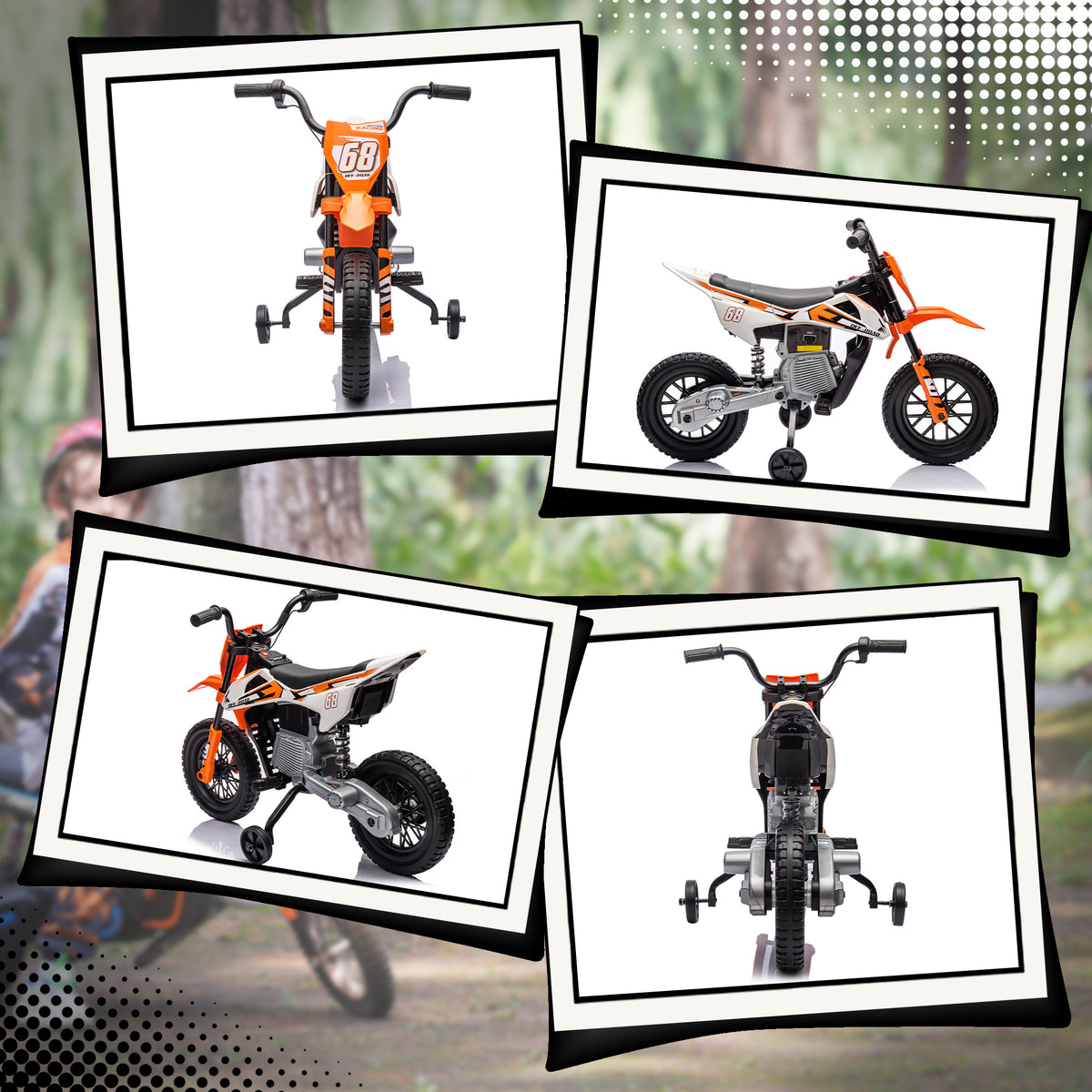 12V Kids Electric Ride-On Motorbike with Training Wheels and Twist Grip Throttle - Orange