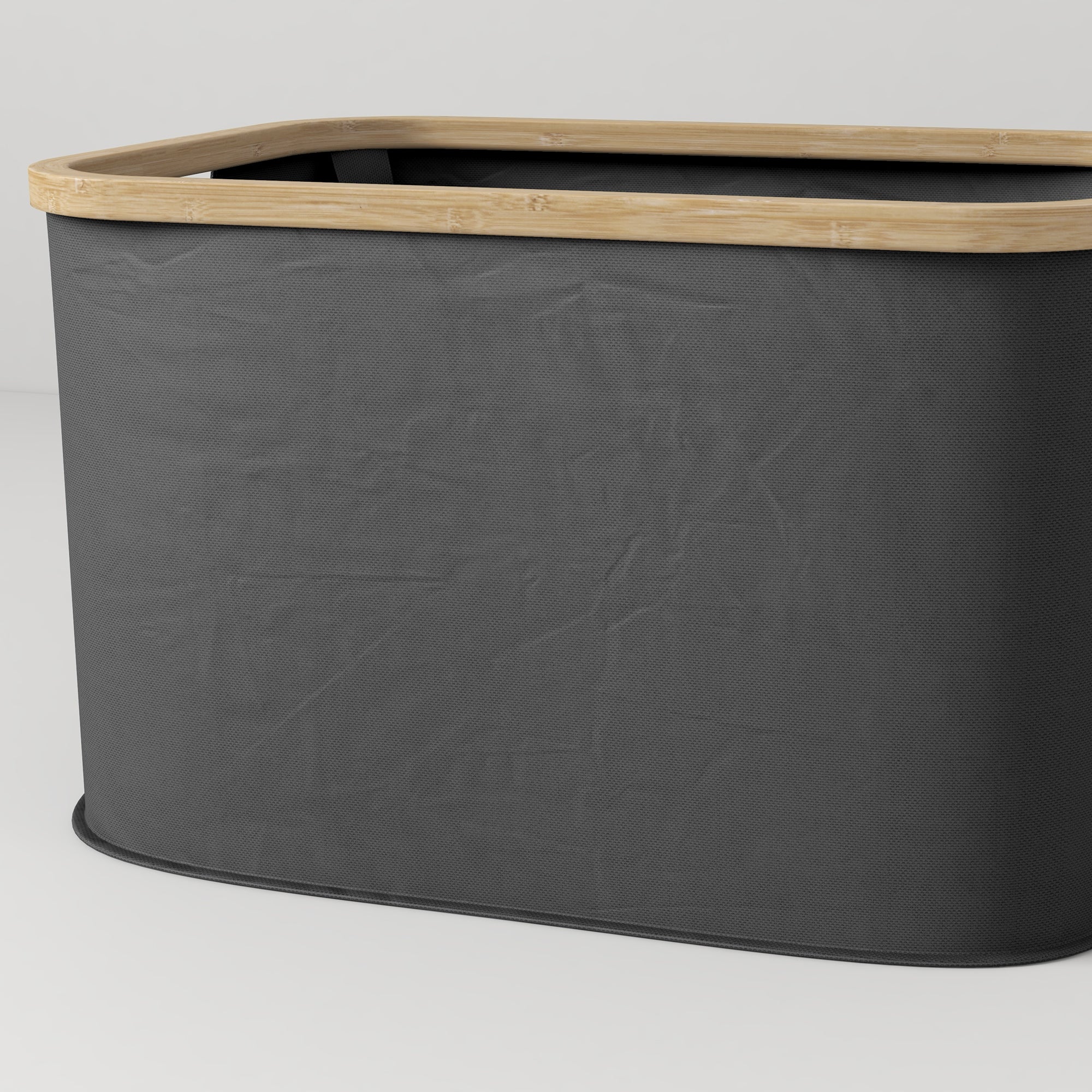 36L Foldable Laundry Basket, with Bamboo Top - Black