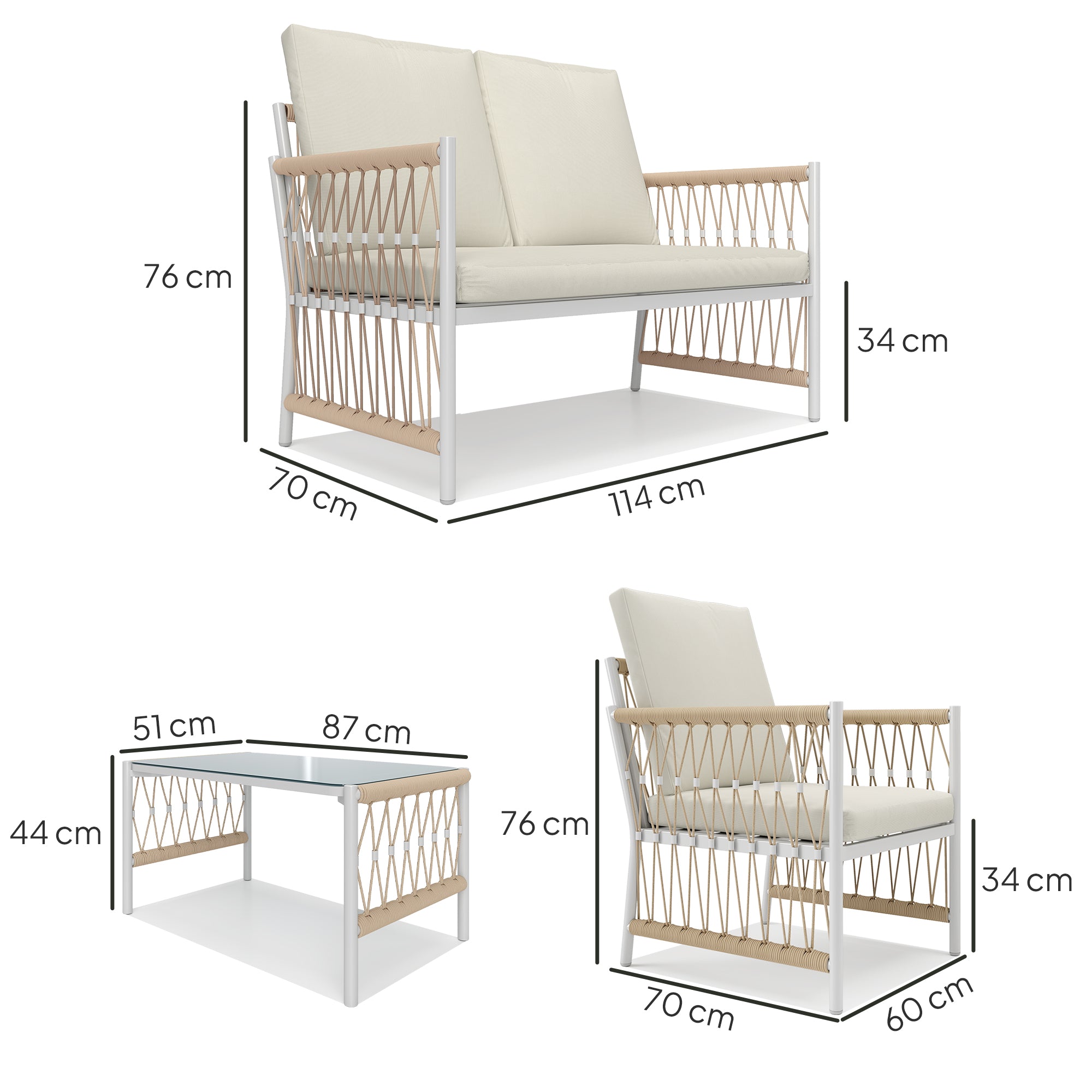 4 Piece Rattan Garden Furniture Set with Cushions - Khaki