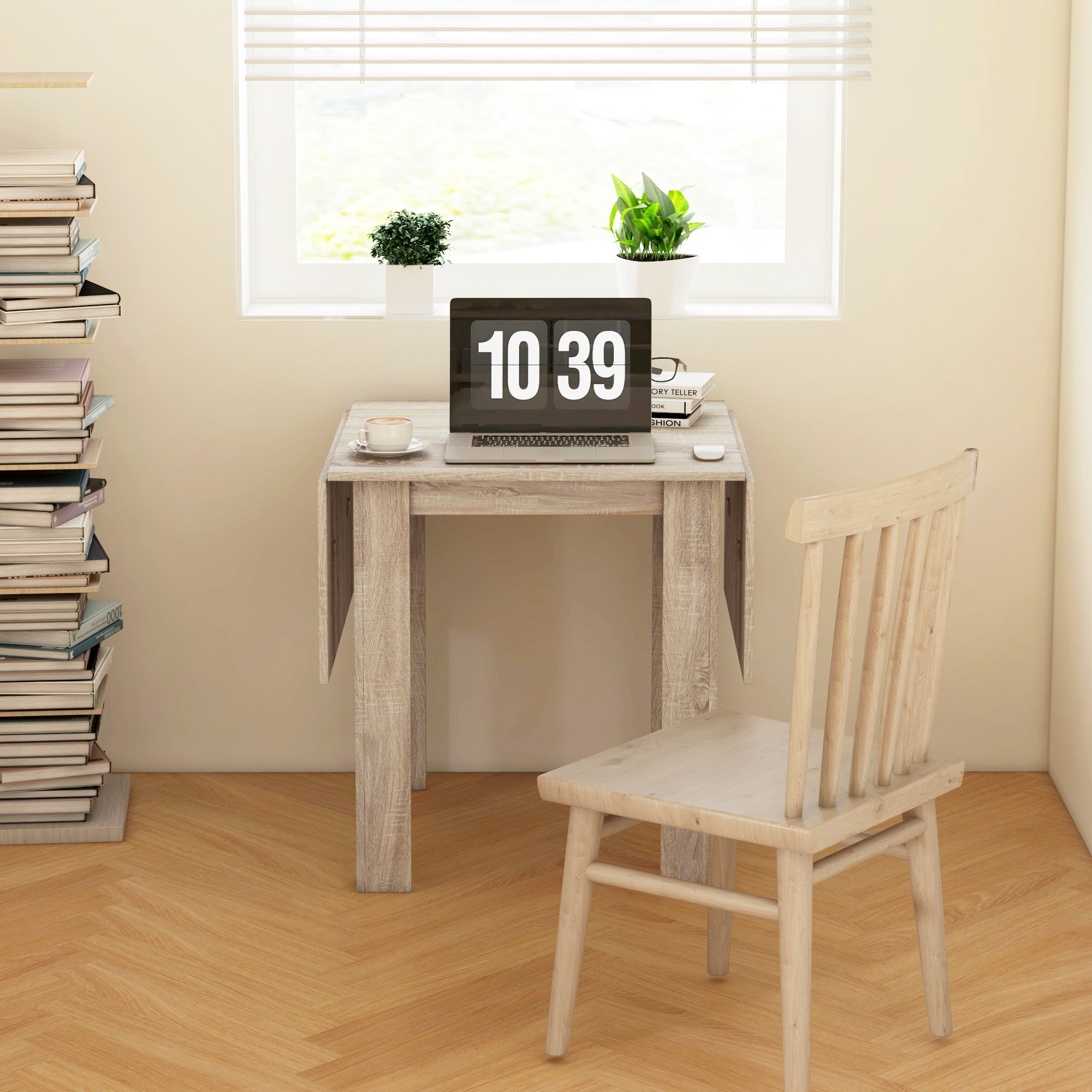 Four-Seater Drop Leaf Dining Table with Expandable Top - Oak Wood Effect