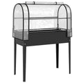 Raised Planter with Flip-Up Greenhouse Cover, Metal Raised Garden Bed on Legs with Drainage Hole, Black